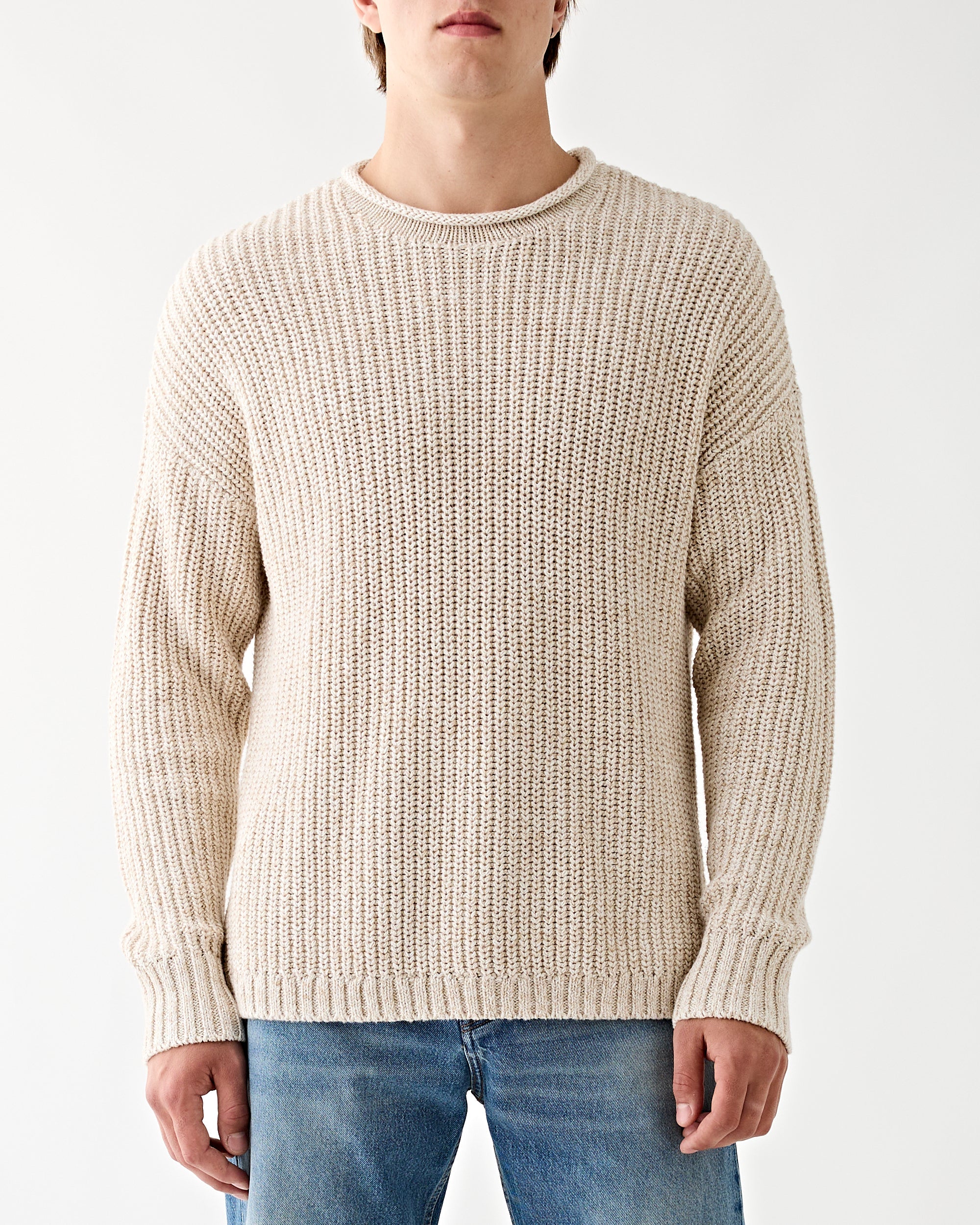 RRL Cotton-Linen Rollneck Pullover Raw White Sweater Men