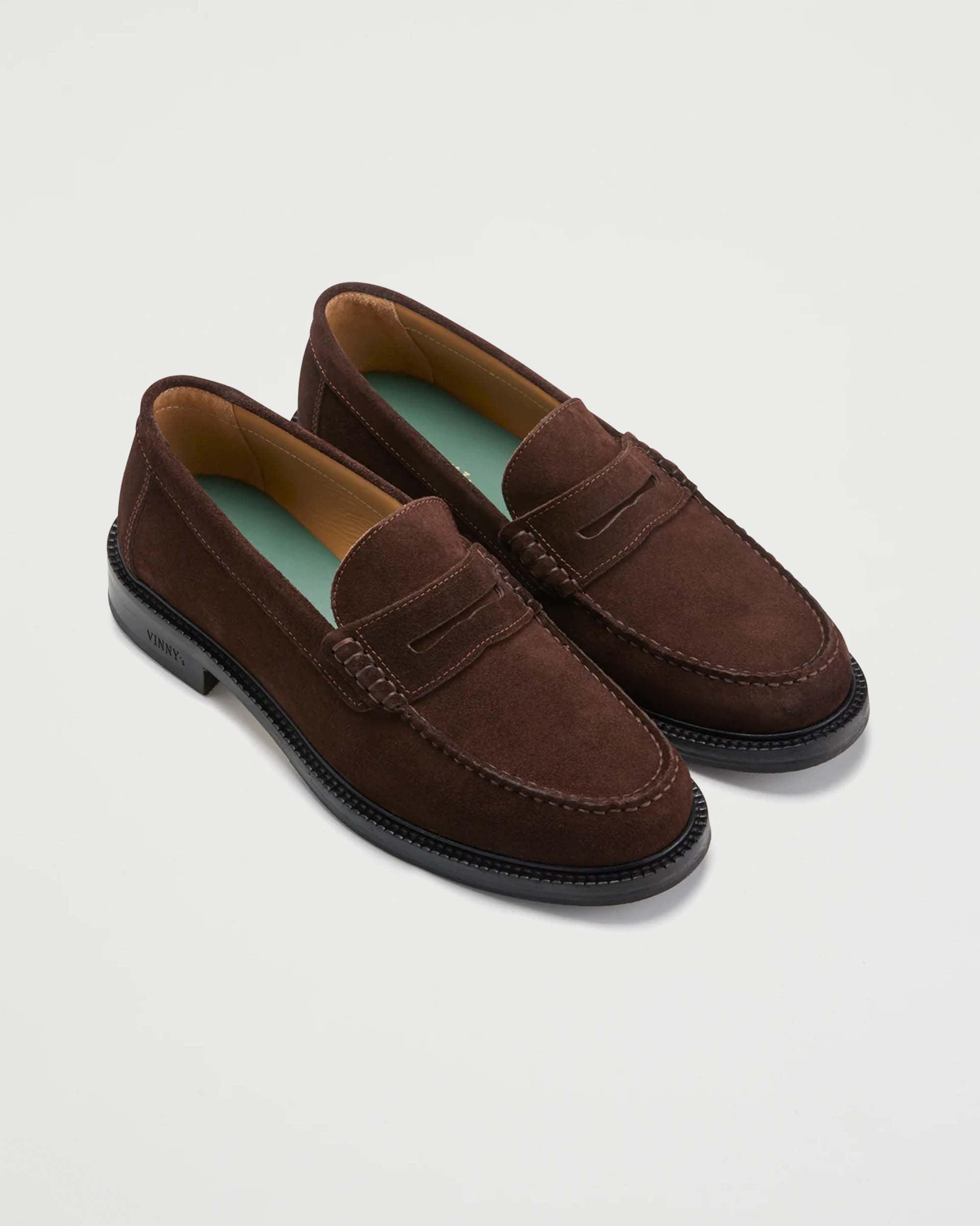 VINNY's Yardee Mocassin Loafer Chocolate Brown Suede Shoes Leather Unisex