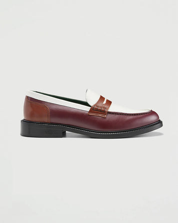 VINNY's Townee Penny Loafer Burgundy/Brown/Off White Shoes Leather Unisex