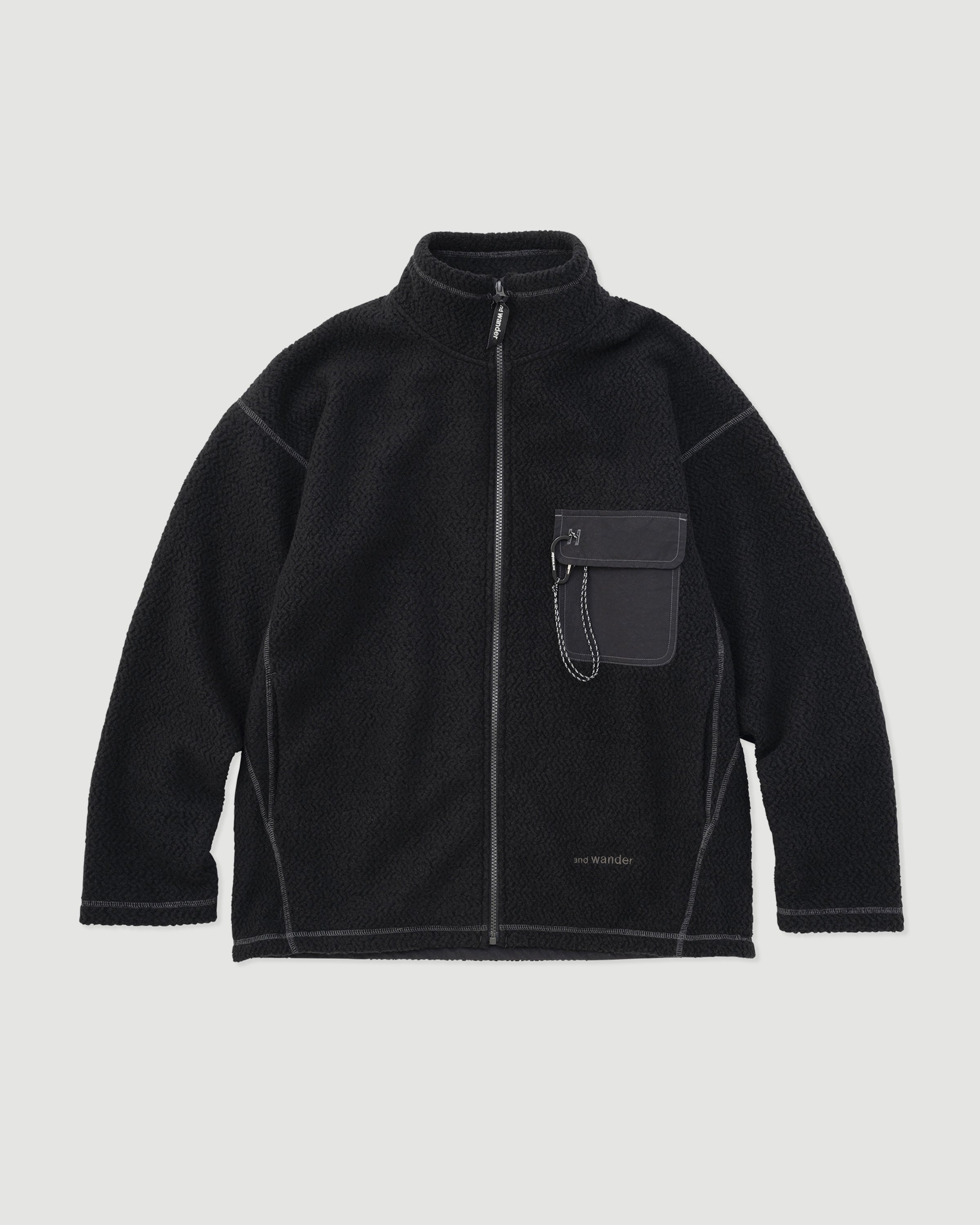 and wander Re Wool JQ Stand Zip Black Knitwear Men
