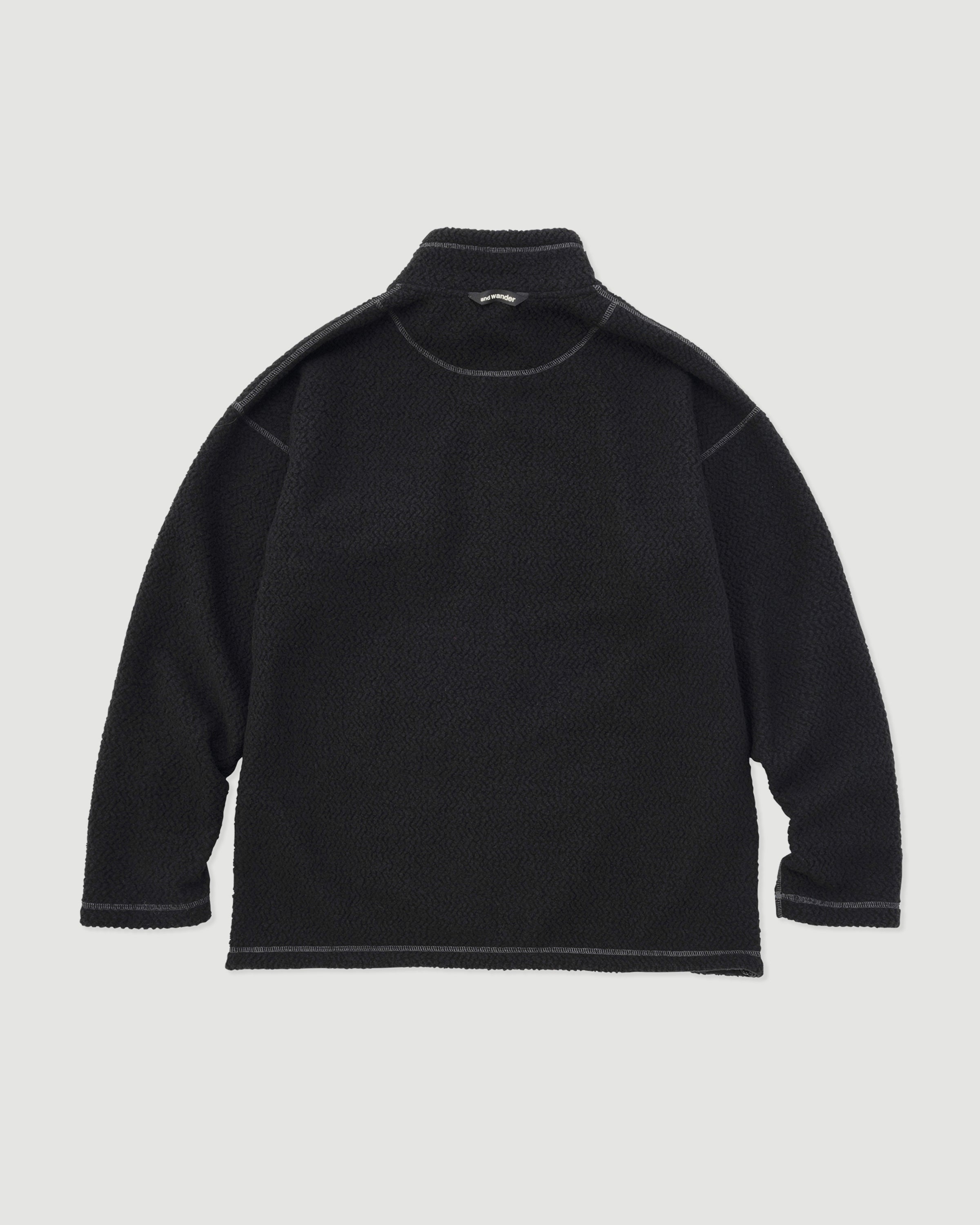 and wander Re Wool JQ Stand Zip Black Knitwear Men