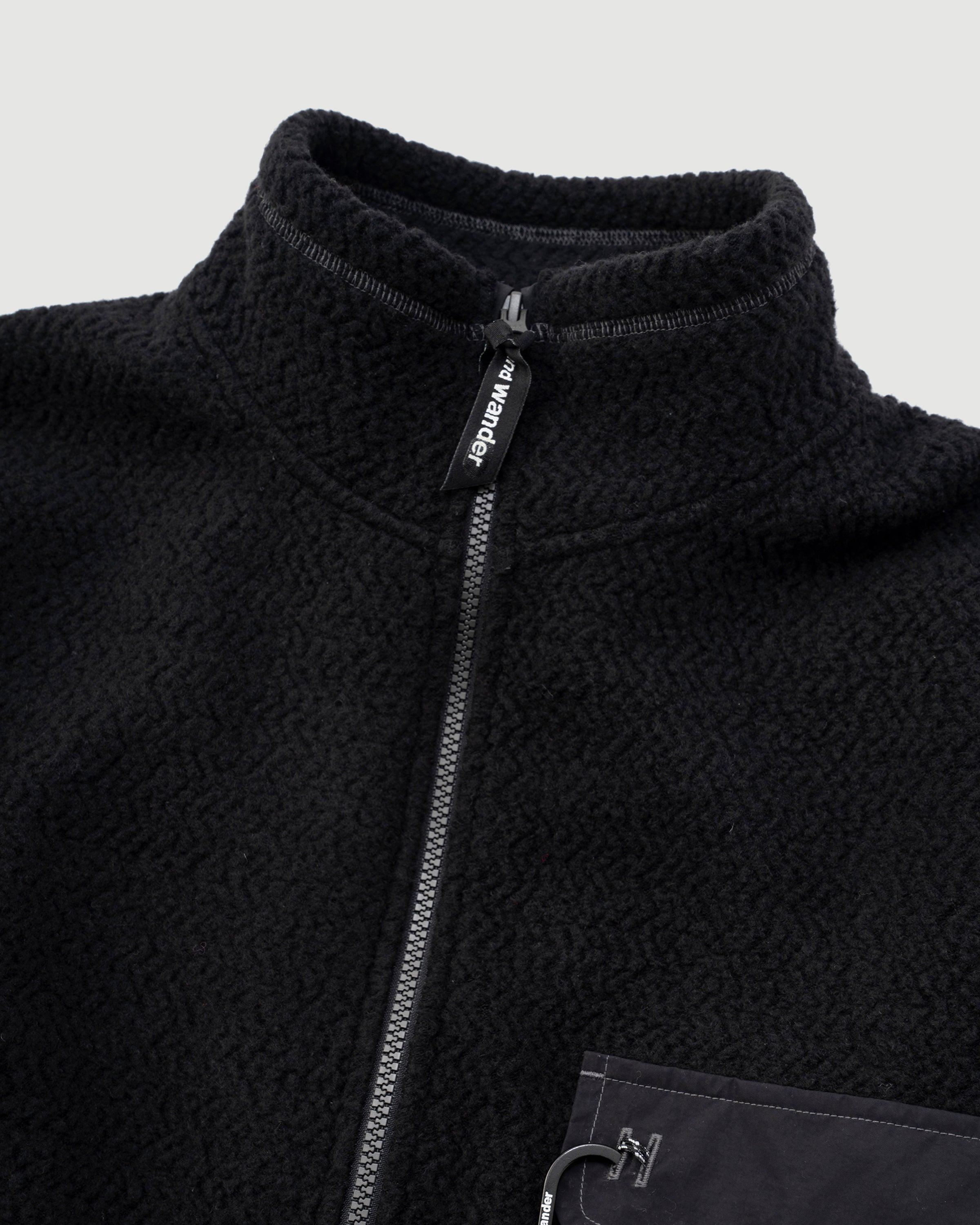 and wander Re Wool JQ Stand Zip Black Knitwear Men