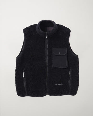 and wander Wool Boa Vest Black JKT Short Men