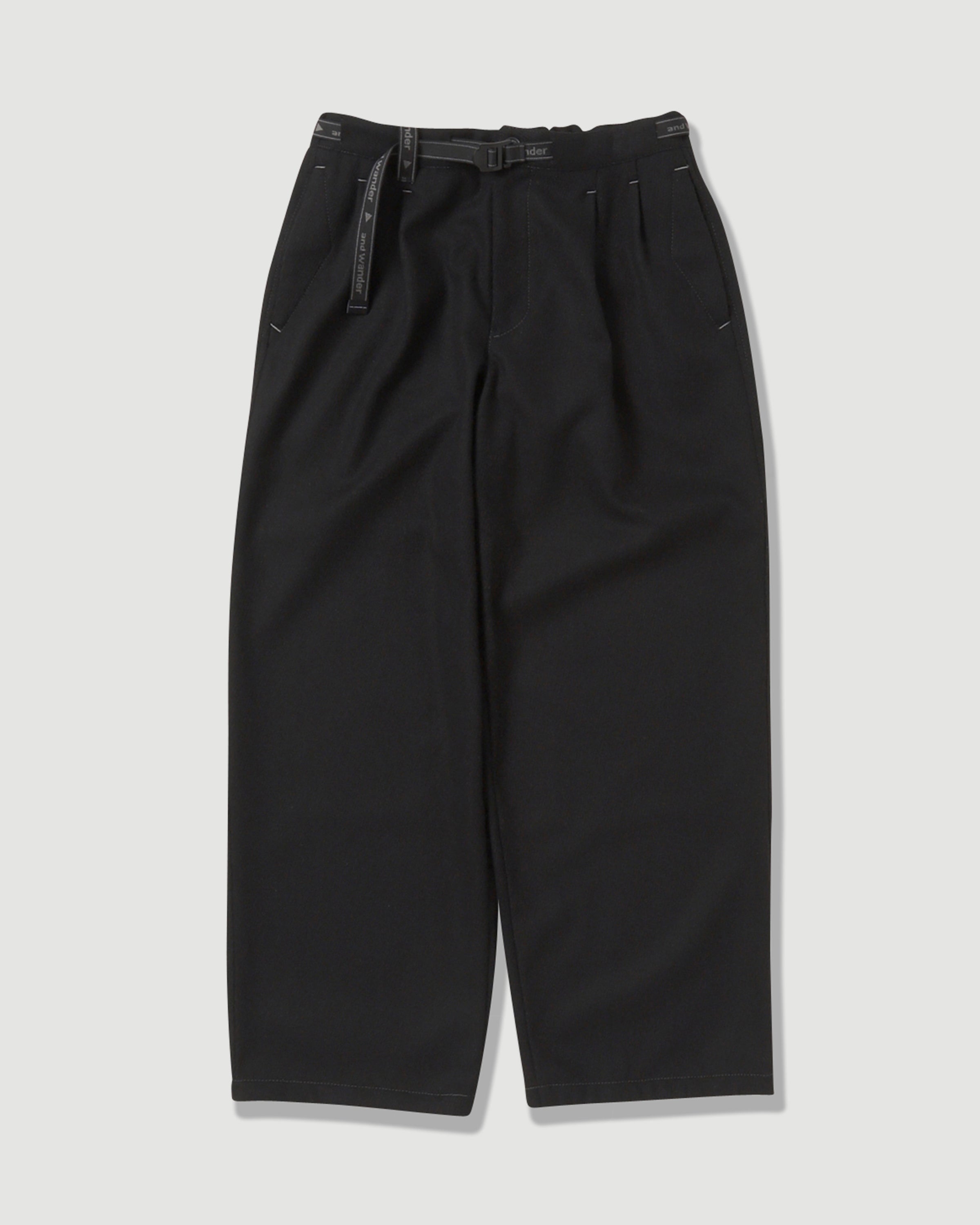 and wander REWOOL Tweed Wide Pants Black Pants Men
