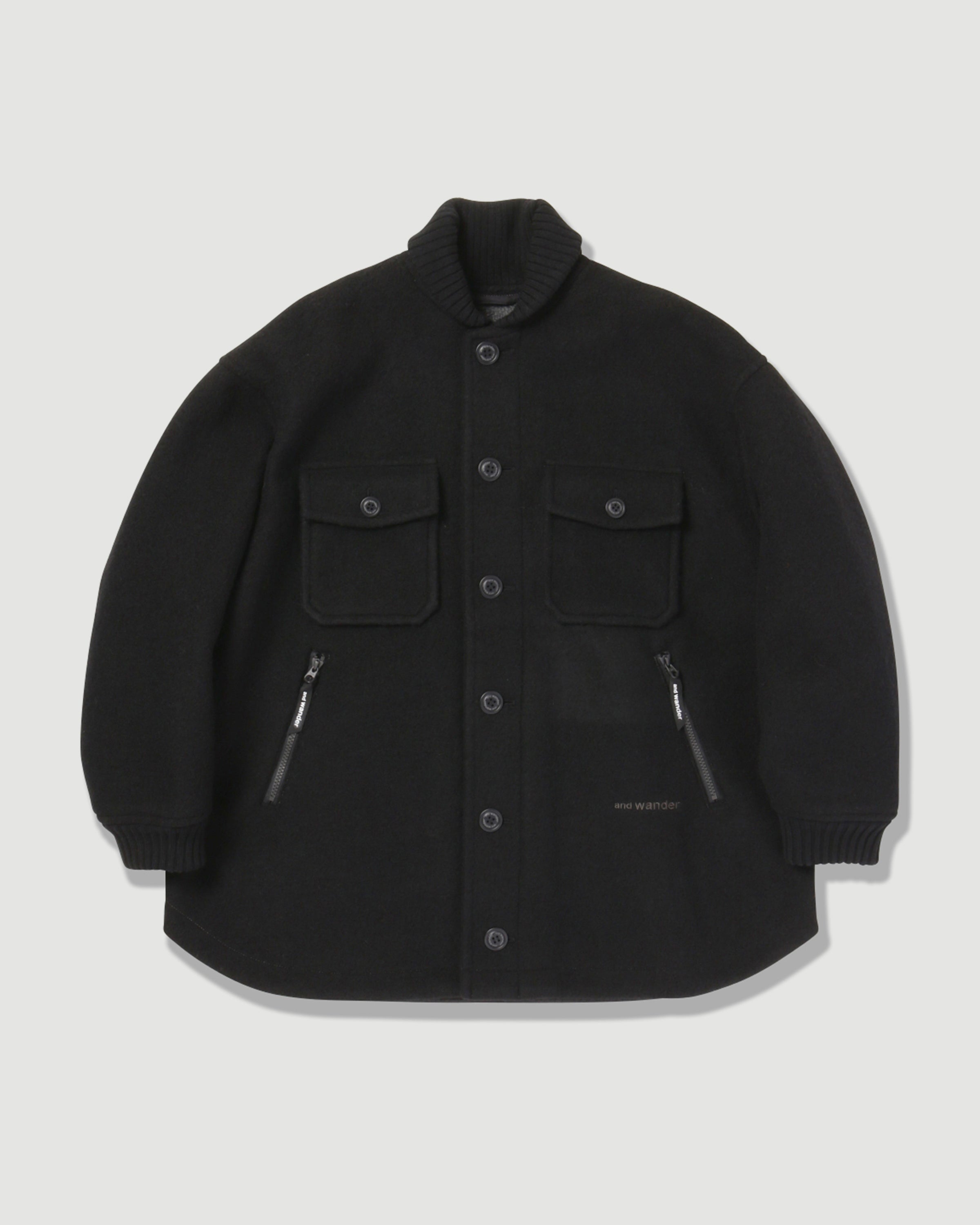 and wander Wool Shaggy Jacket Long Black JKT Long Men