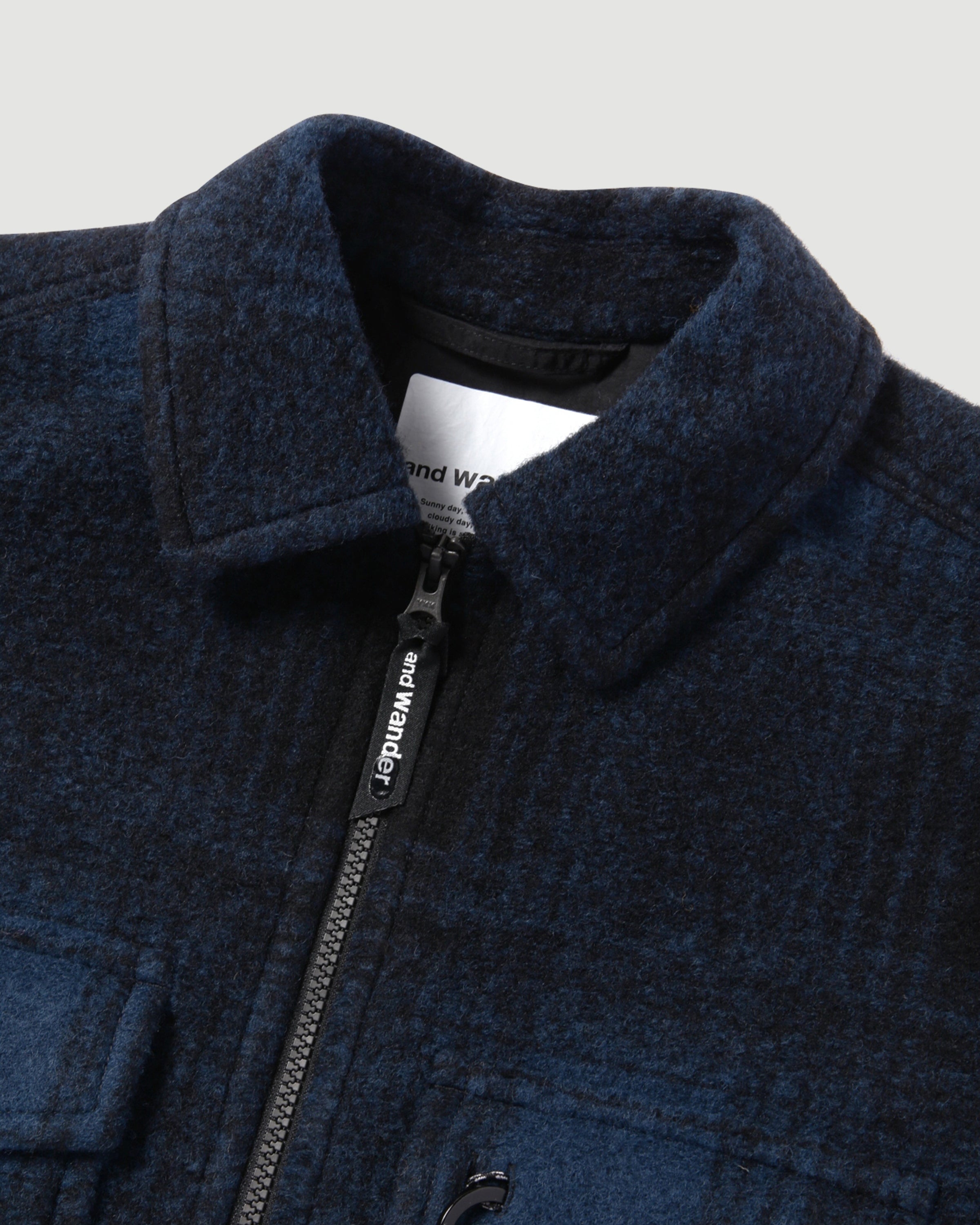 and wander Wool Shaggy Zip Jacket Black JKT Short Men