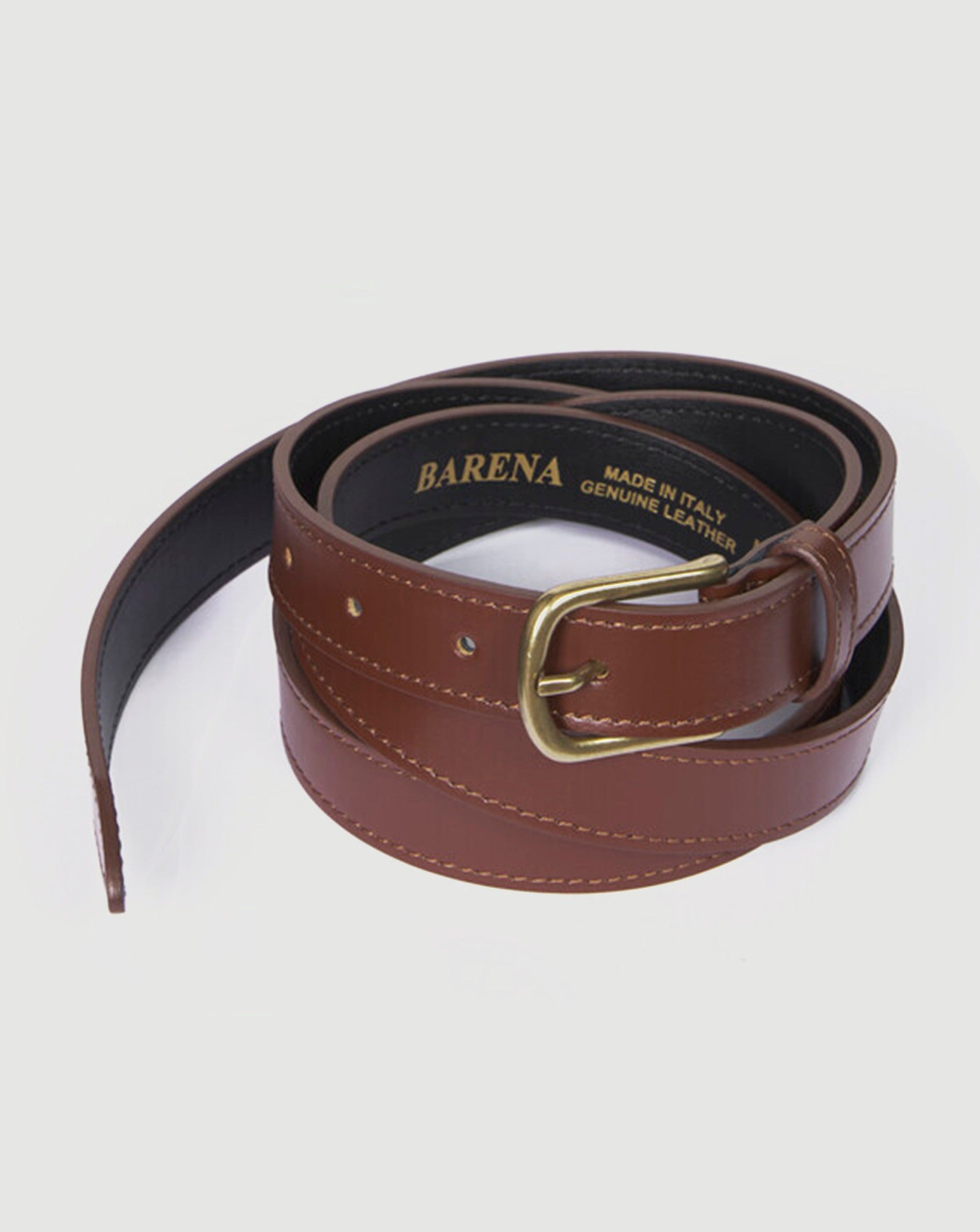 Armando Genuine Italian Calfskin Leather Dress Belt For Men – Smooth Brown, 1-1/8" Wide, Polished Brass Buckle