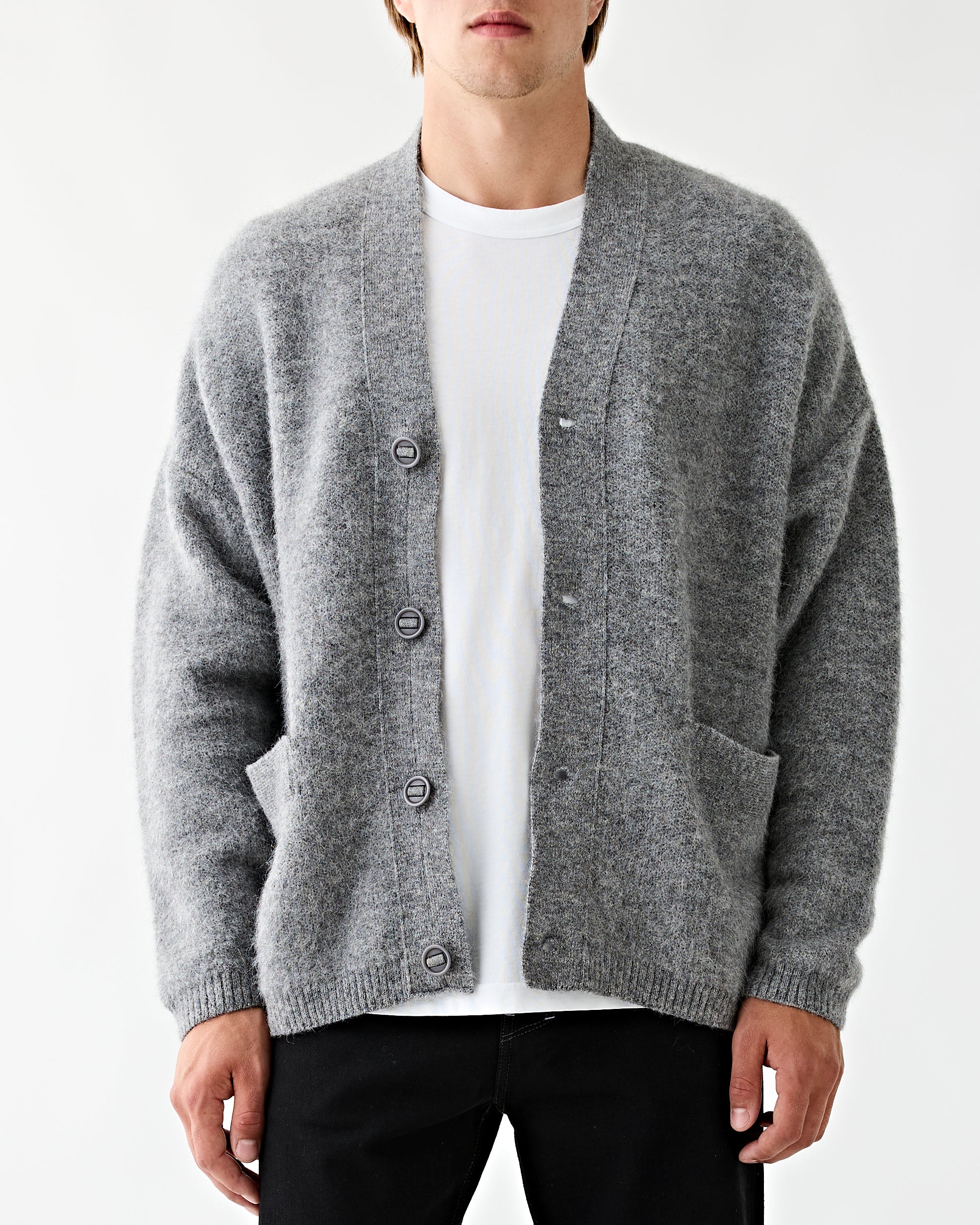 Applied Art Forms EM2-1 Cardigan Grey Melange Knitwear Men