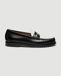 G.H. Bass Weejuns Larson Black & White Leather Loafer Shoes Leather Men
