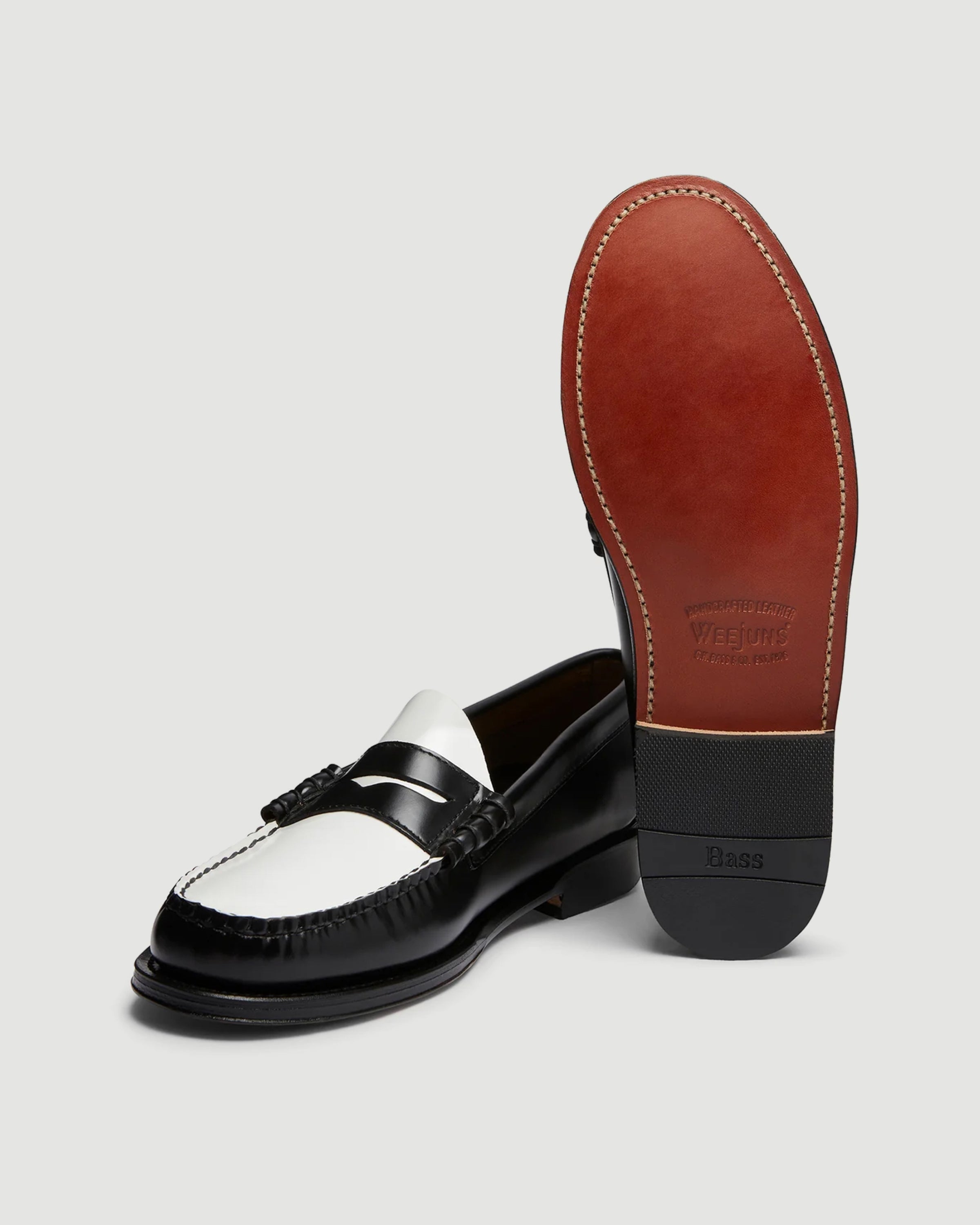 G.H. Bass Weejuns Larson Black & White Leather Loafer Shoes Leather Men
