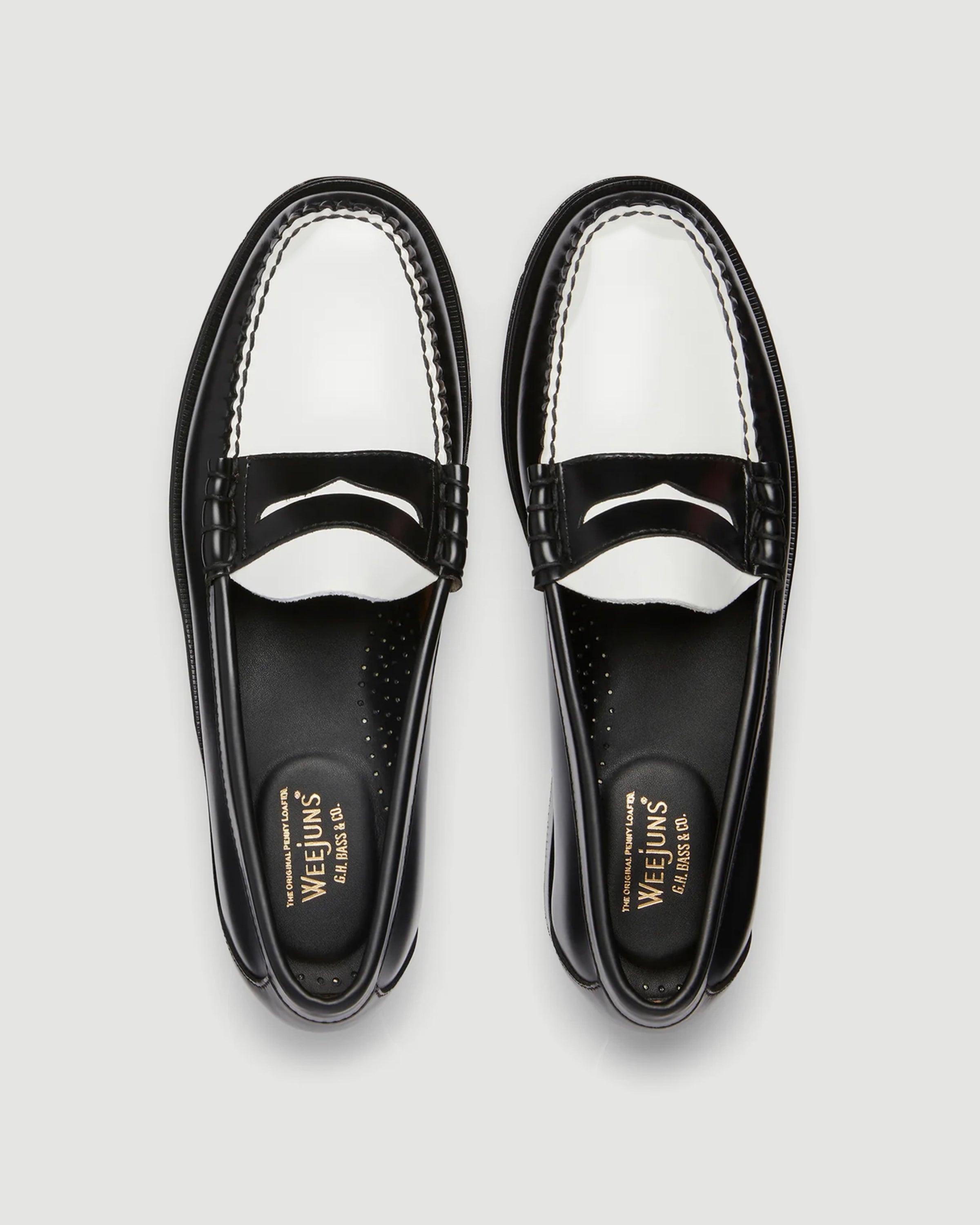 G.H. Bass Weejuns Larson Black & White Leather Loafer Shoes Leather Men