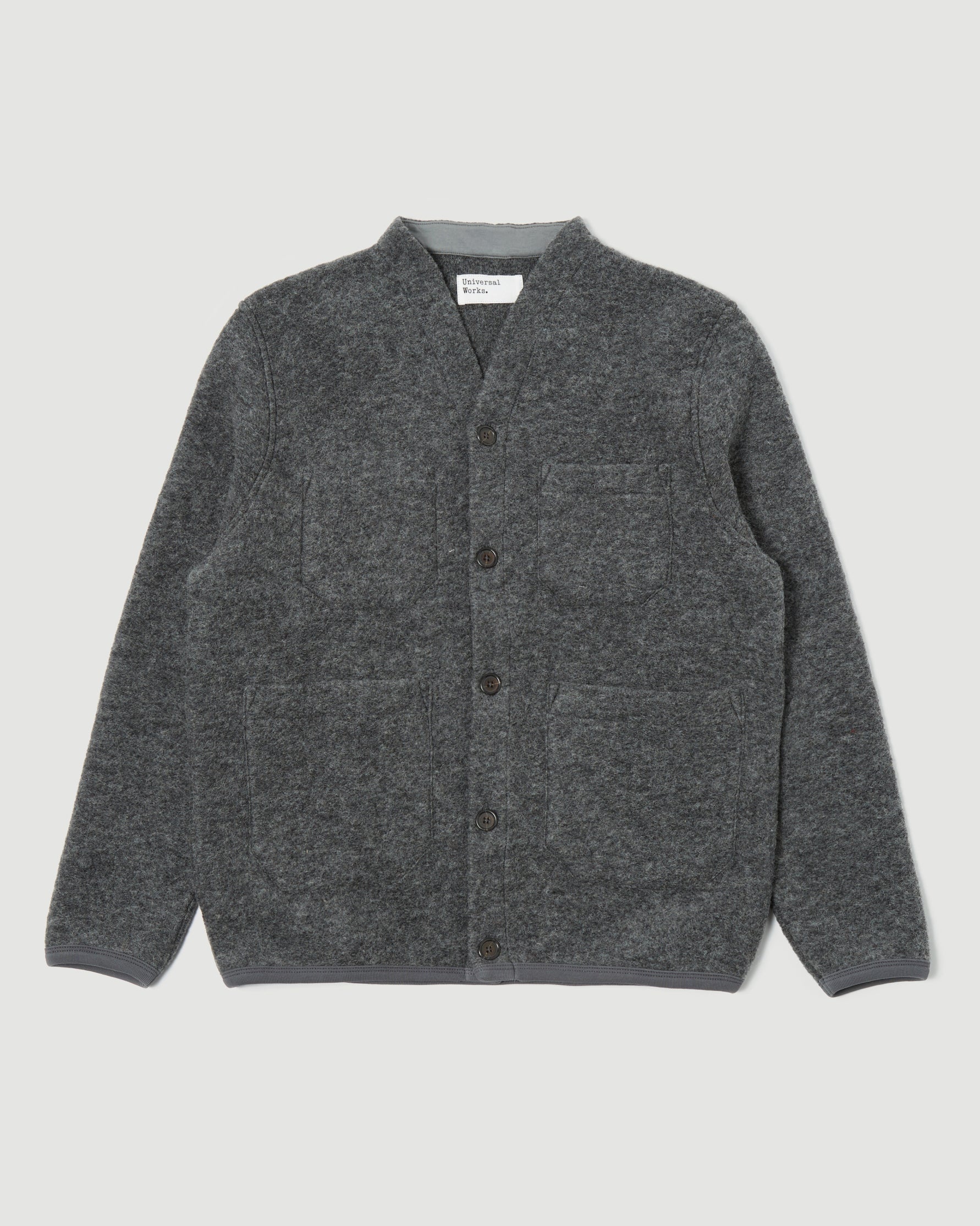 Universal Works – Cardigan Wool Fleece Grey Marl – Tenue de Nîmes