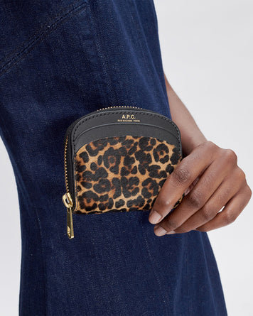 A.P.C. Compact Demi Lune Mini Black Leopard Leather Goods