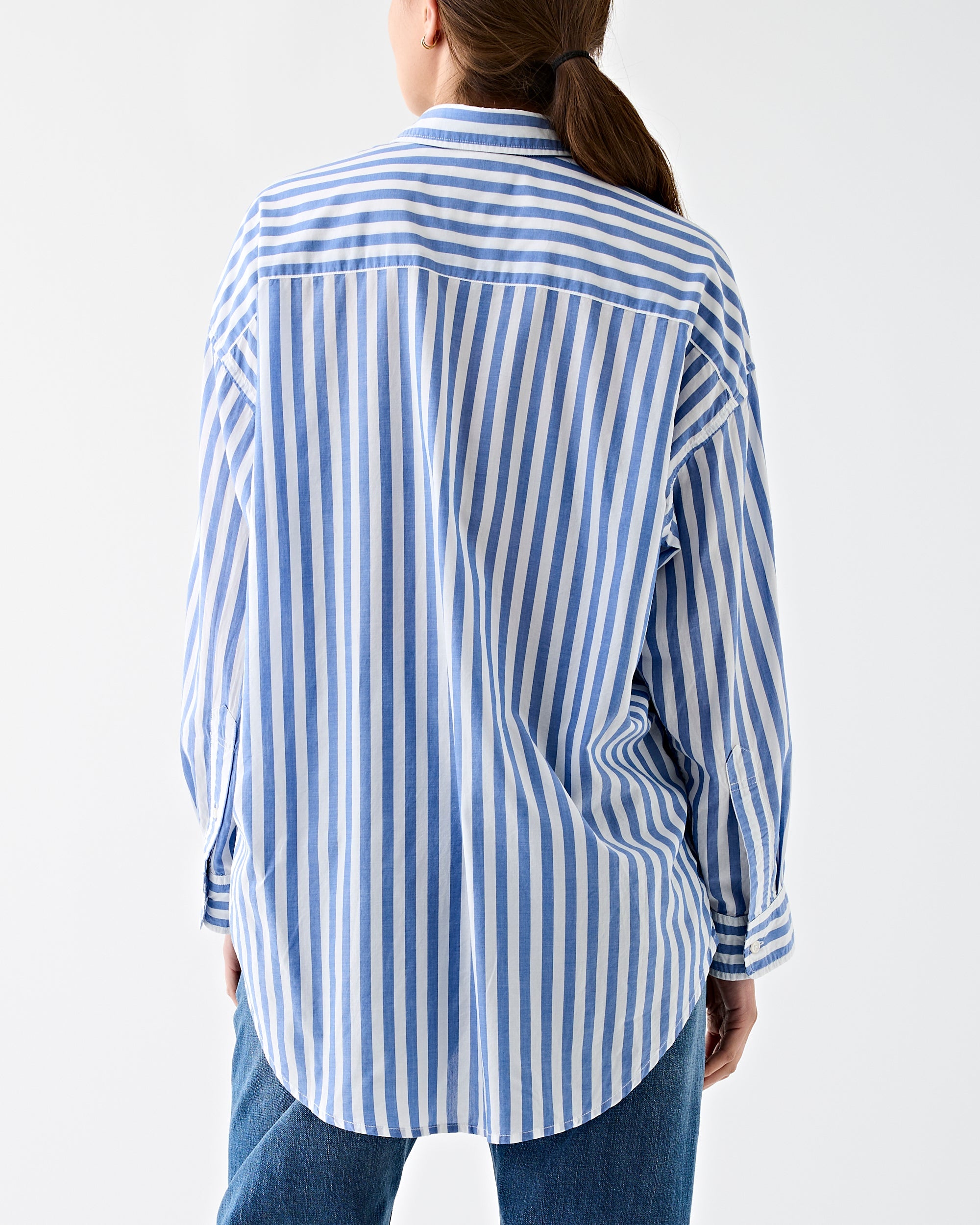 Denimist Button Front Shirt Wide Blue Stripe Shirt L/S Women