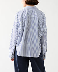 Denimist Cropped Button Front Shirt Blue Stripe Shirt L/S Women