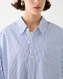 Denimist Cropped Button Front Shirt Blue Stripe Shirt L/S Women