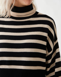 Denimist Cropped Sailor Stripe Turtleneck Sweater Black/Tan Knitwear Women