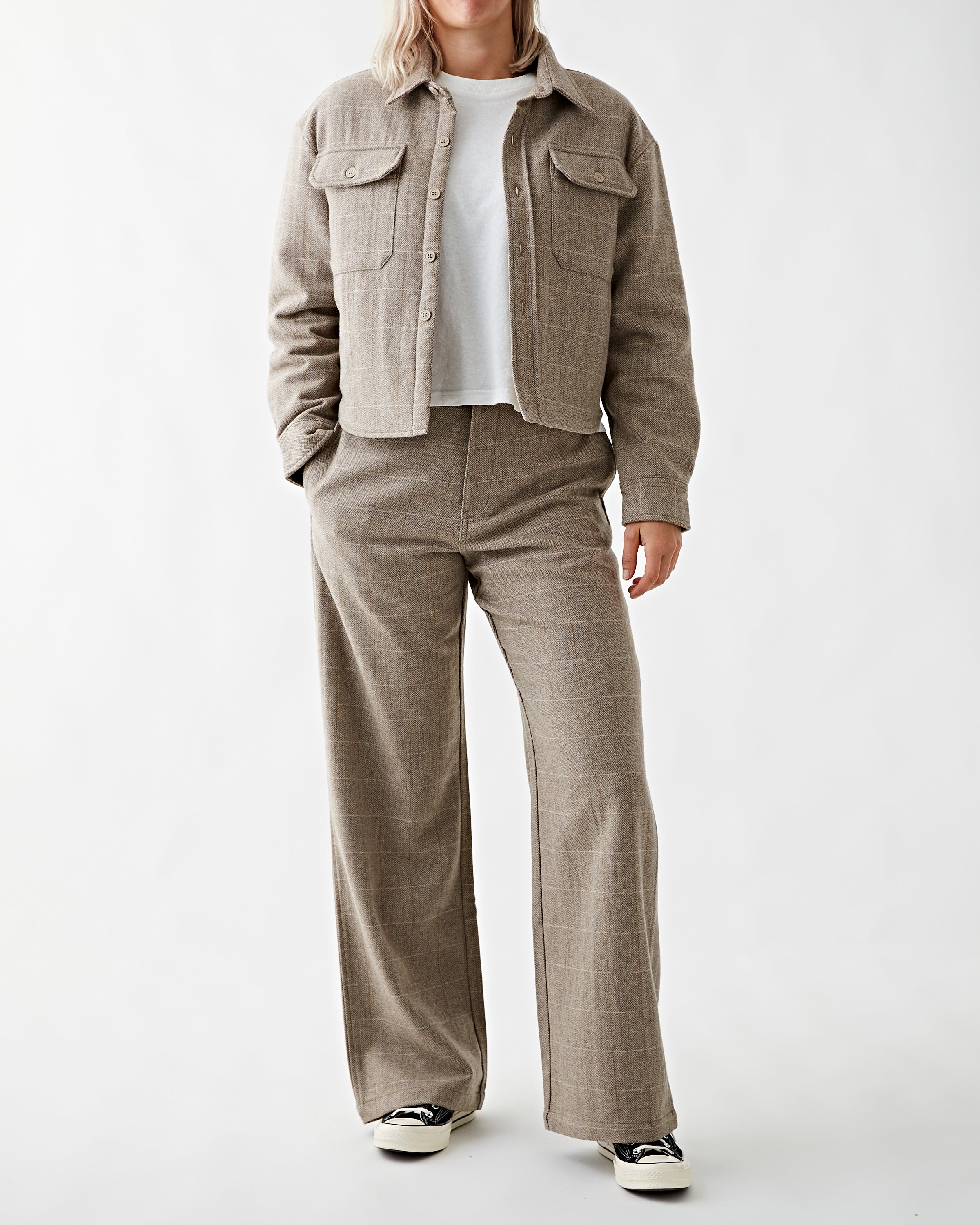 Denimist Shrunken CPO Jacket Tan Herringbone JKT Short Women