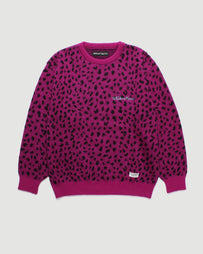 Wacko Maria Leopard Mohair Crew Neck Sweater (Type-2) Magenta Knitwear Men