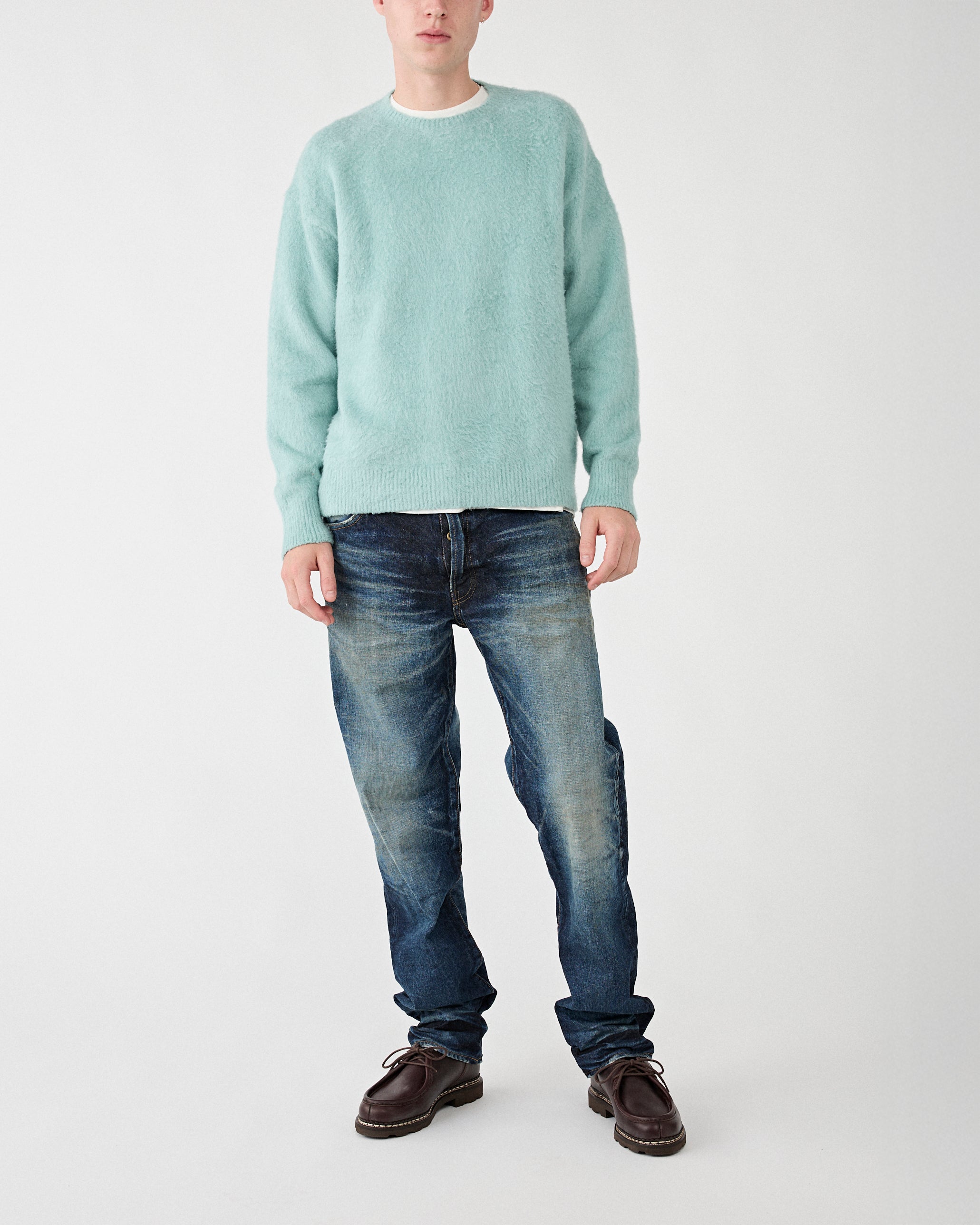 Roberto Collina Girocollo ML Over Garzato Pressato Aqua Knitwear Men