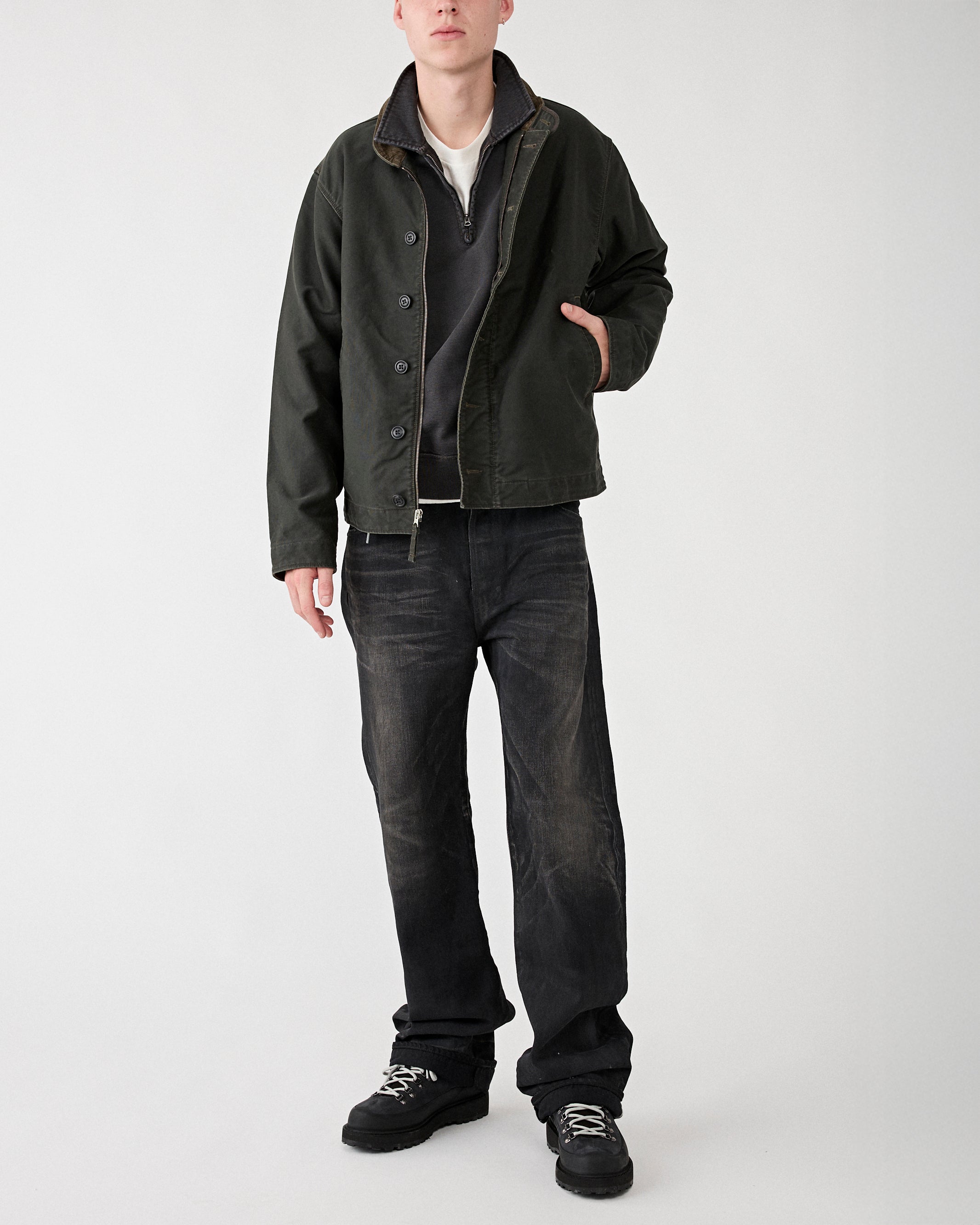 RRL Bower Deck Lined Bomber Vintage Black JKT Short Men