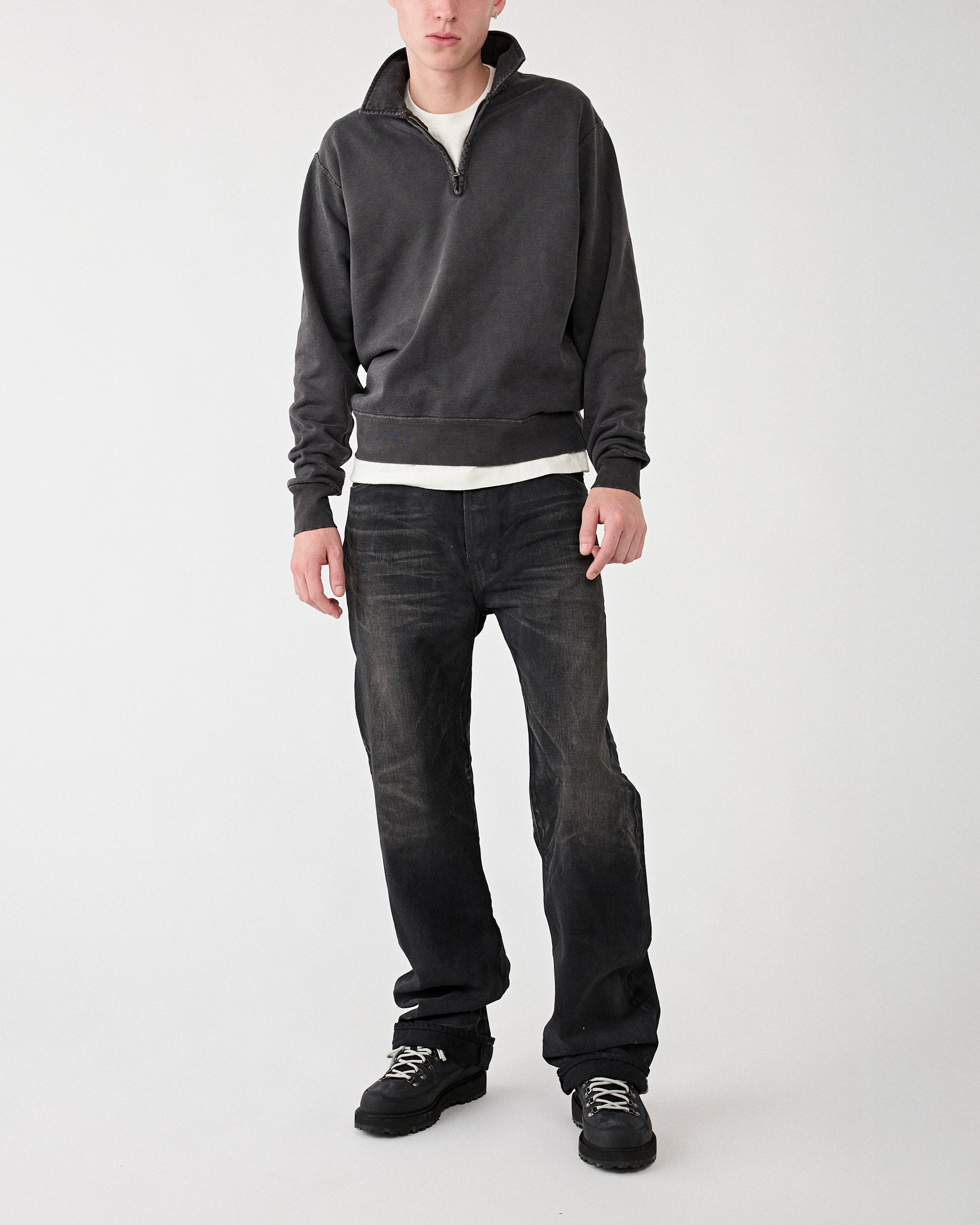 RRL Quarter Zip Long Sleeve Pullover Faded Black Sweater Men