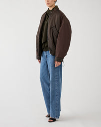 Kassl Editions Oversized Bomber Nylon Wax Dark Brown JKT Short Women