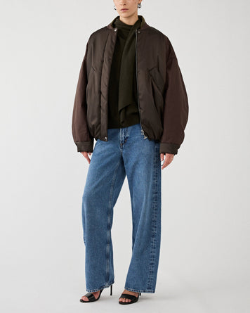 Kassl Editions Oversized Bomber Nylon Wax Dark Brown JKT Short Women