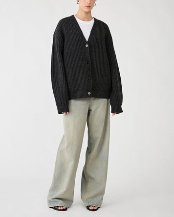 6397 Fisherman Rib Cardigan Charcoal Knitwear Women