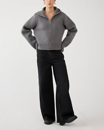 Kassl Editions Cardigan Cropped Boiled Wool Grey Knitwear Women