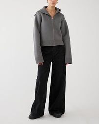 Kassl Editions Cardigan Cropped Boiled Wool Grey Knitwear Women
