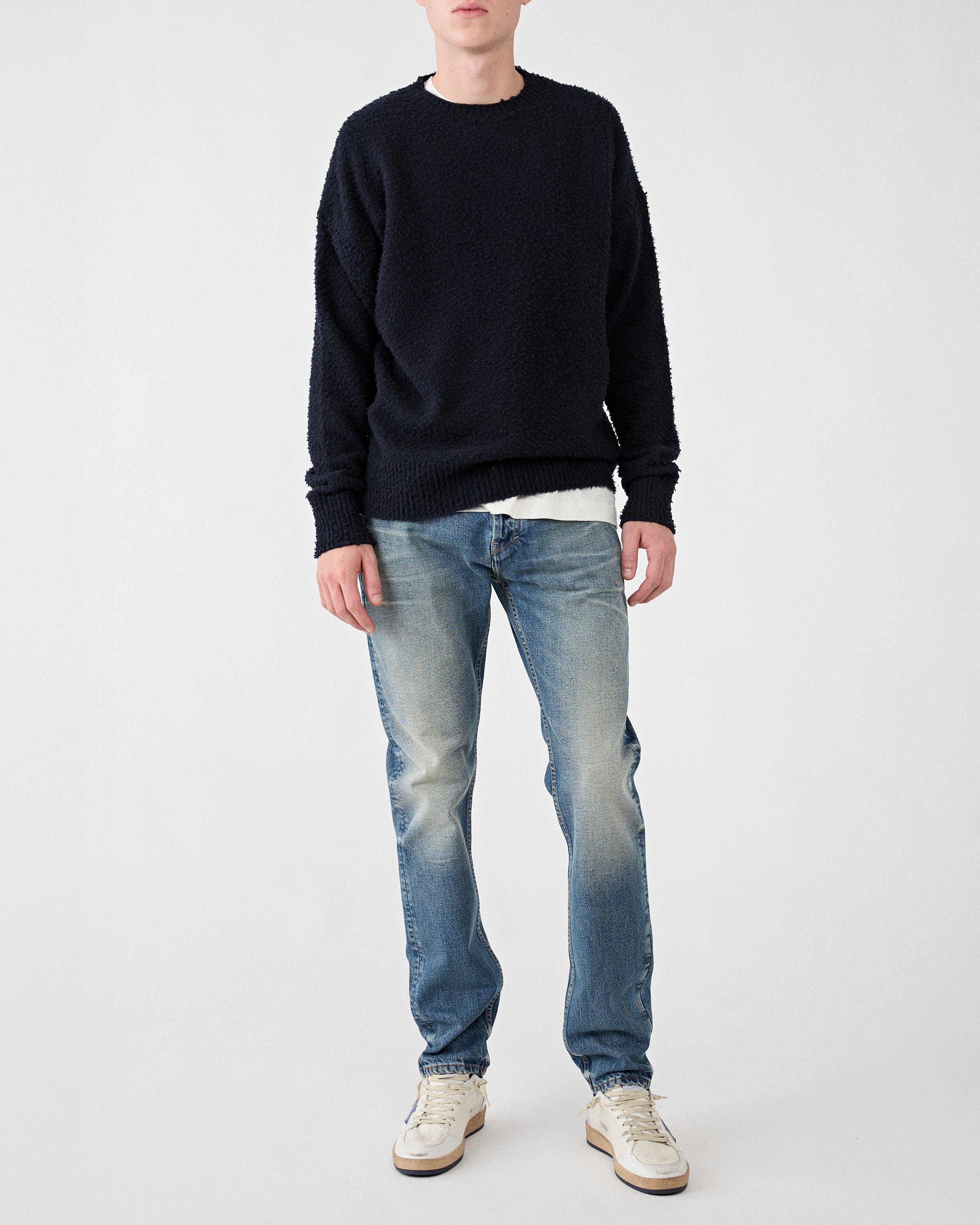 Roberto Collina Girocollo ML Effetto Casentino Navy Knitwear Men