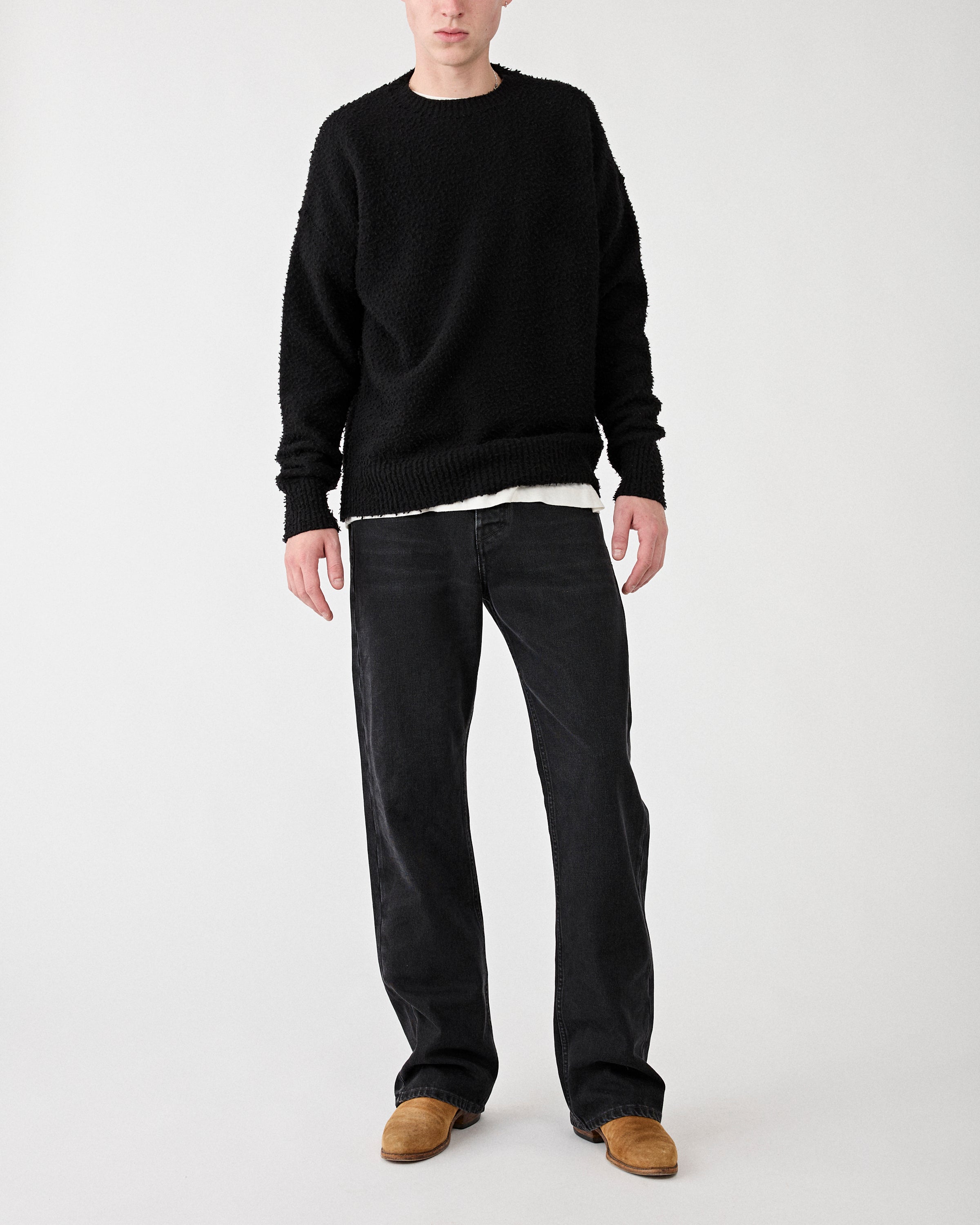 Roberto Collina Girocollo ML Effetto Casentino Black Knitwear Men