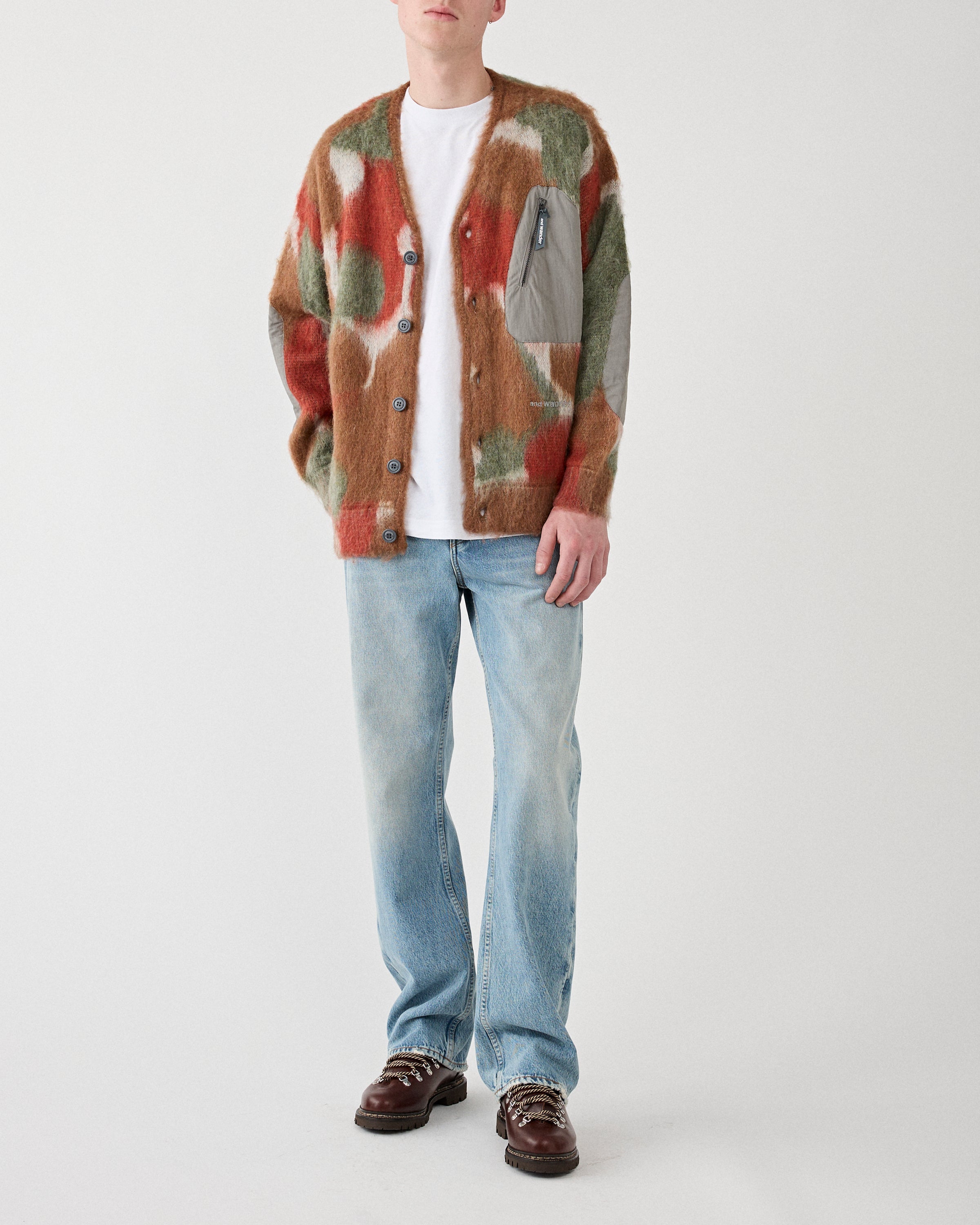 and wander Mix colour Shaggy Knit Cardigan Brown Mix Knitwear Men