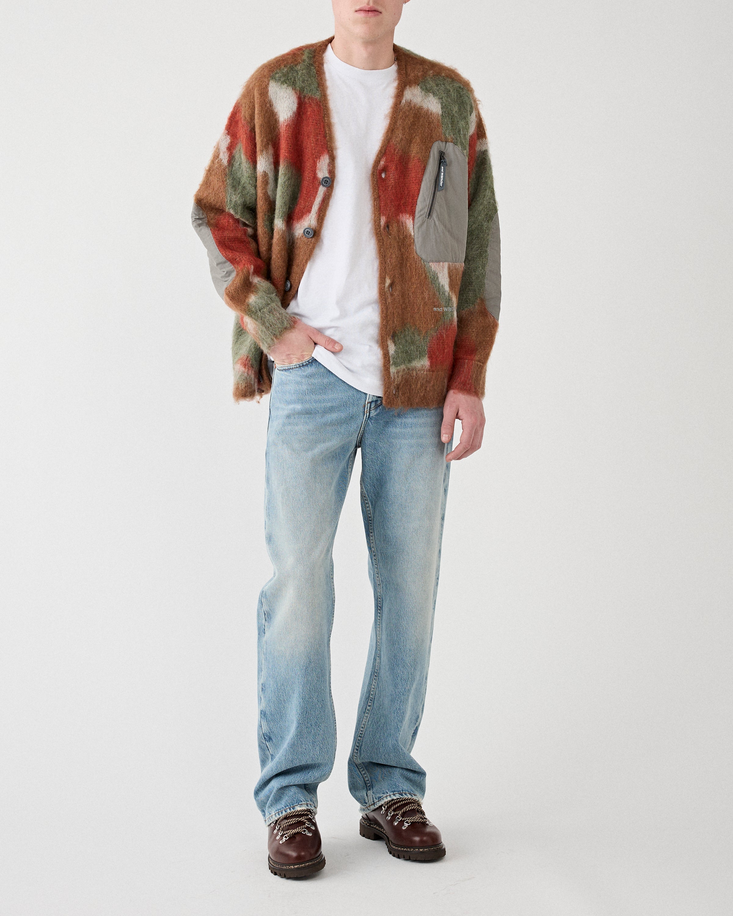 and wander Mix colour Shaggy Knit Cardigan Brown Mix Knitwear Men