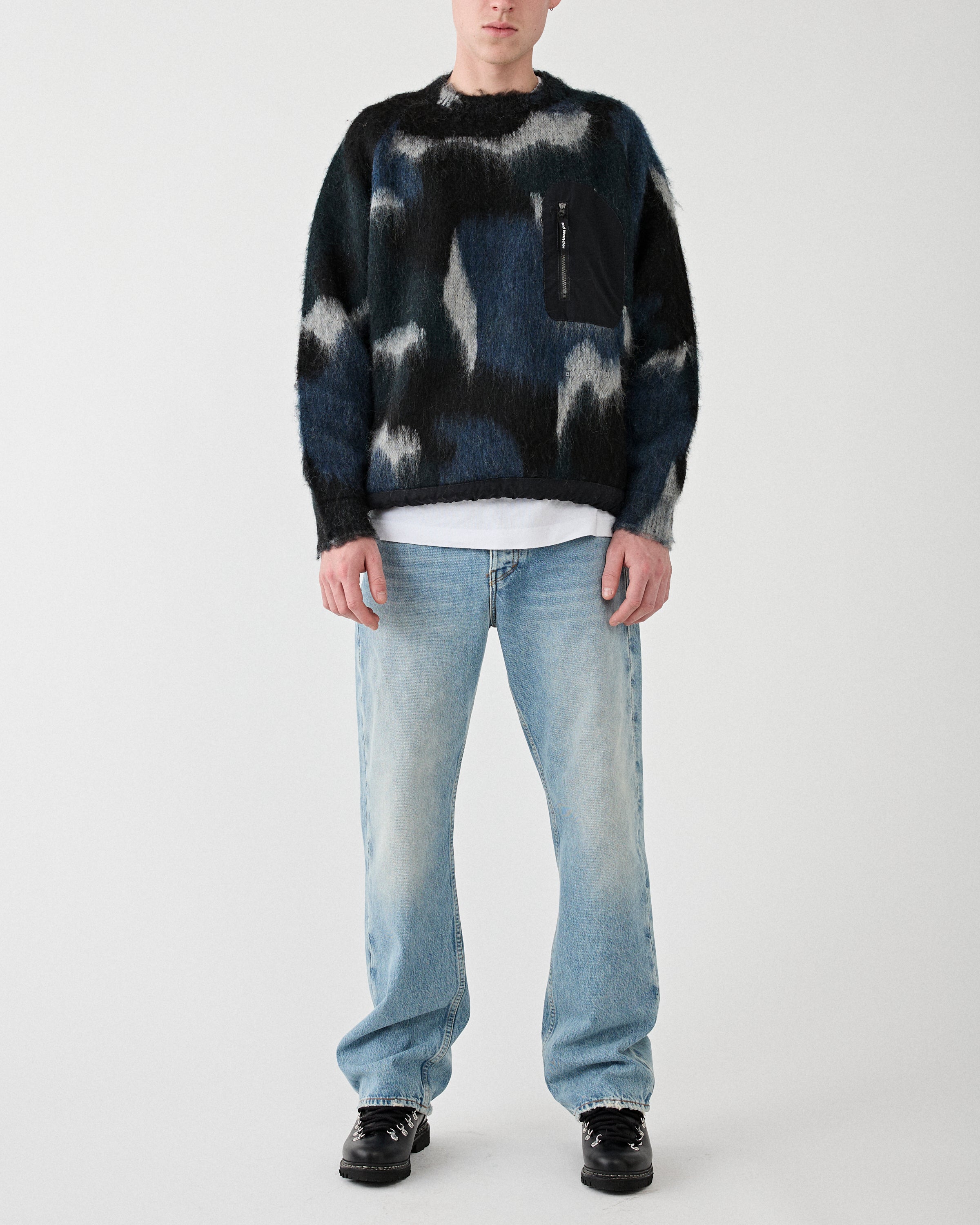 and wander Mix colour Shaggy Knit Sweater Black Mix Knitwear Men