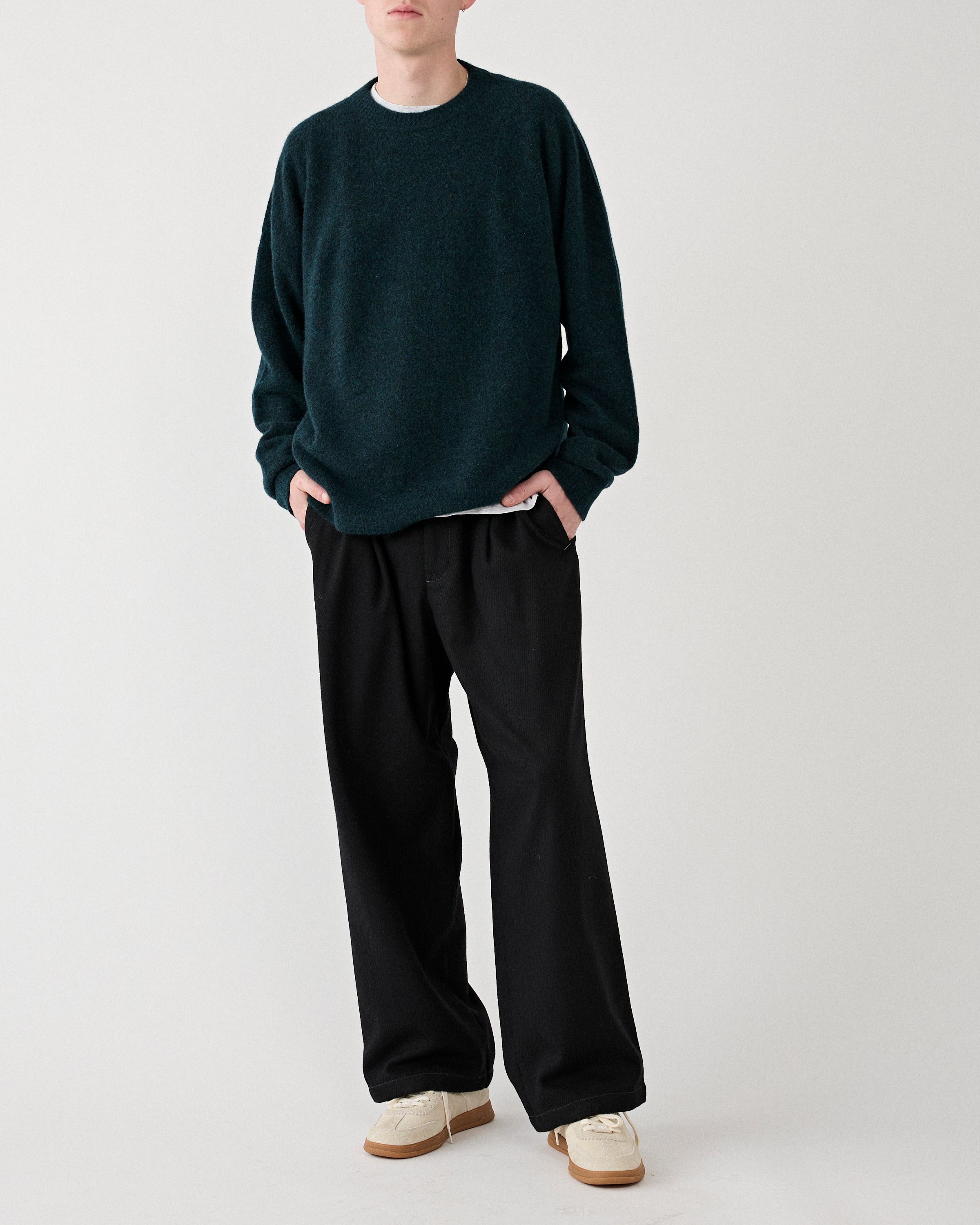 and wander REWOOL Tweed Wide Pants Black Pants Men