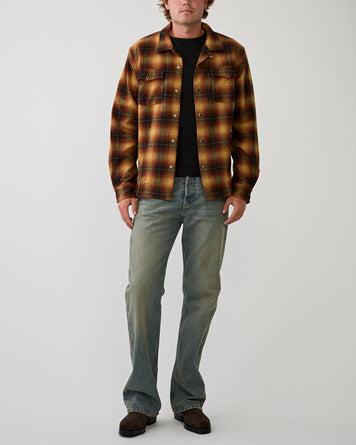 RRL Jesse Camp Long Sleeve Sport Shirt Orange/Yellow Shirt L/S Men