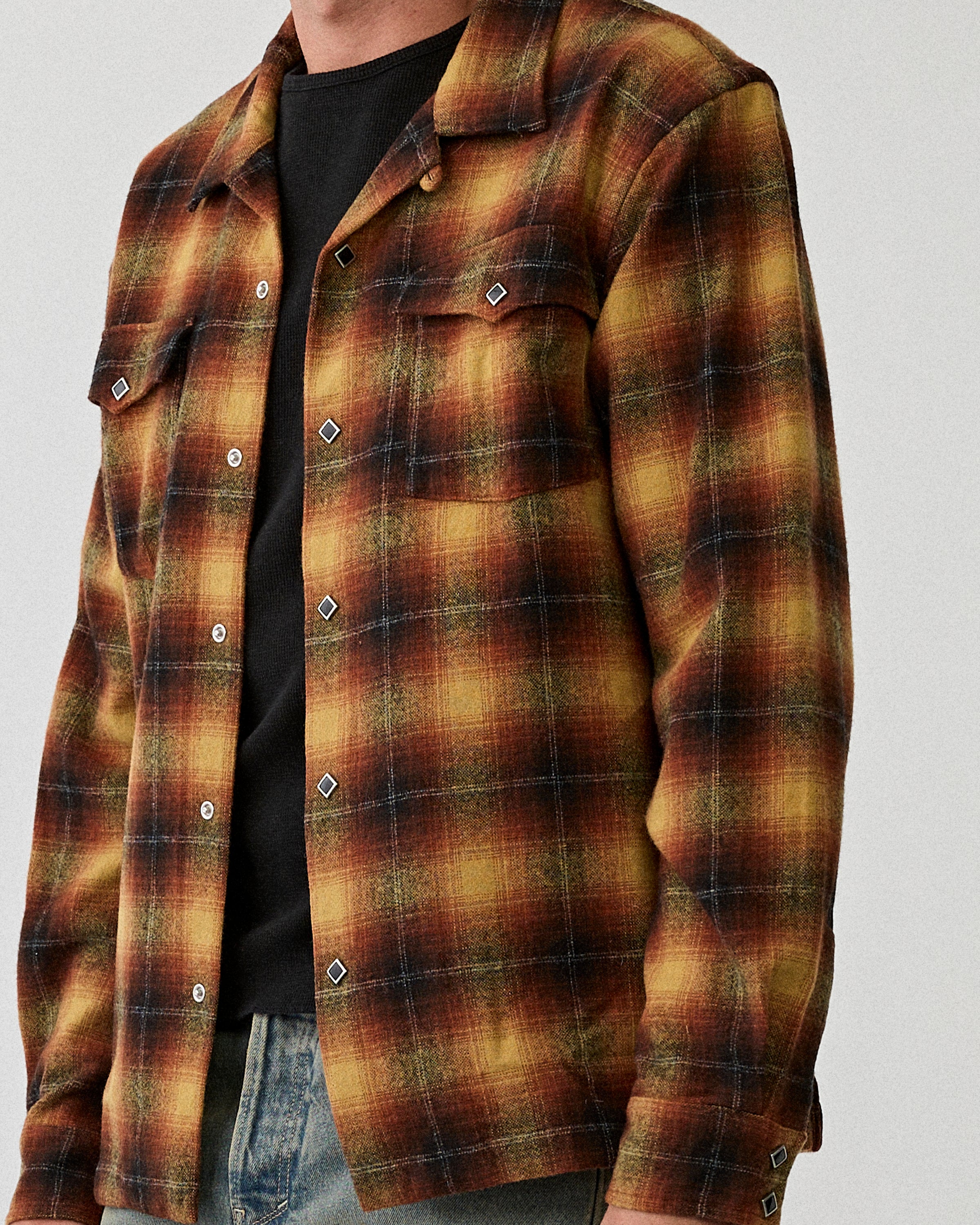RRL Jesse Camp Long Sleeve Sport Shirt Orange/Yellow Shirt L/S Men