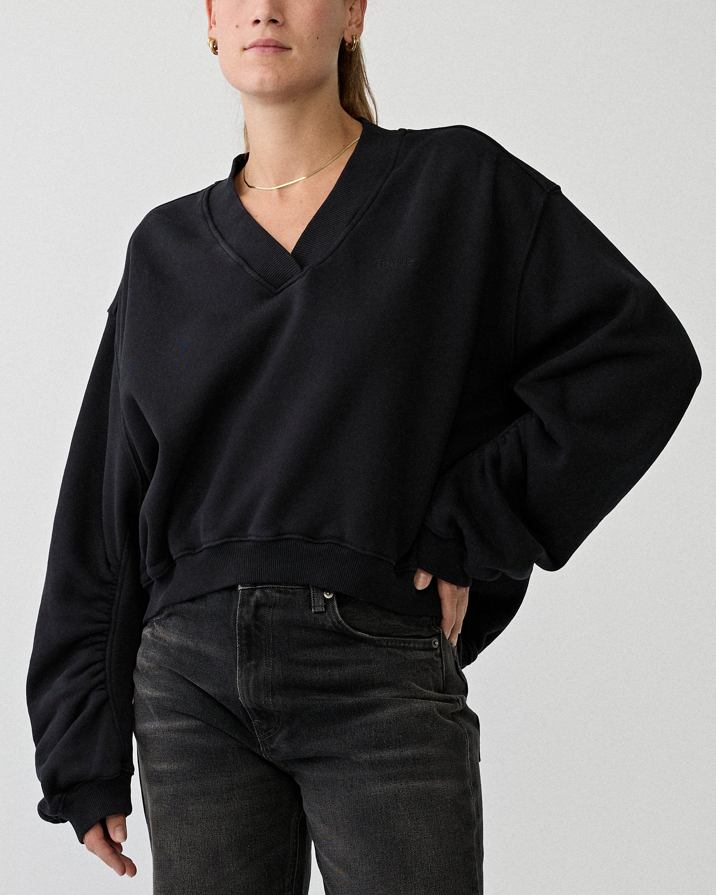 Tenue. Quinn V-Neck Sweat Dark Black Sweater Women