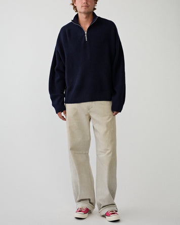 Yacaia Y-0015 Half Zip Merino/Cashmere Sweater Navy Knitwear Men