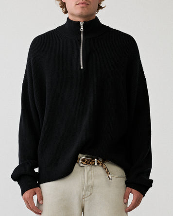 Yacaia Y-0015 Half Zip Merino/Cashmere Sweater Black Knitwear Men