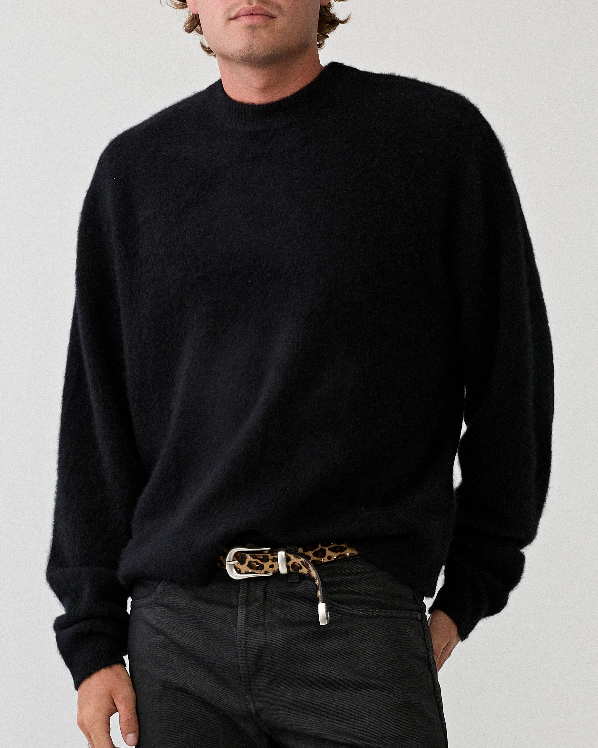 Yacaia Y-0026 Brushed Cashmere Sweater Black Knitwear Men
