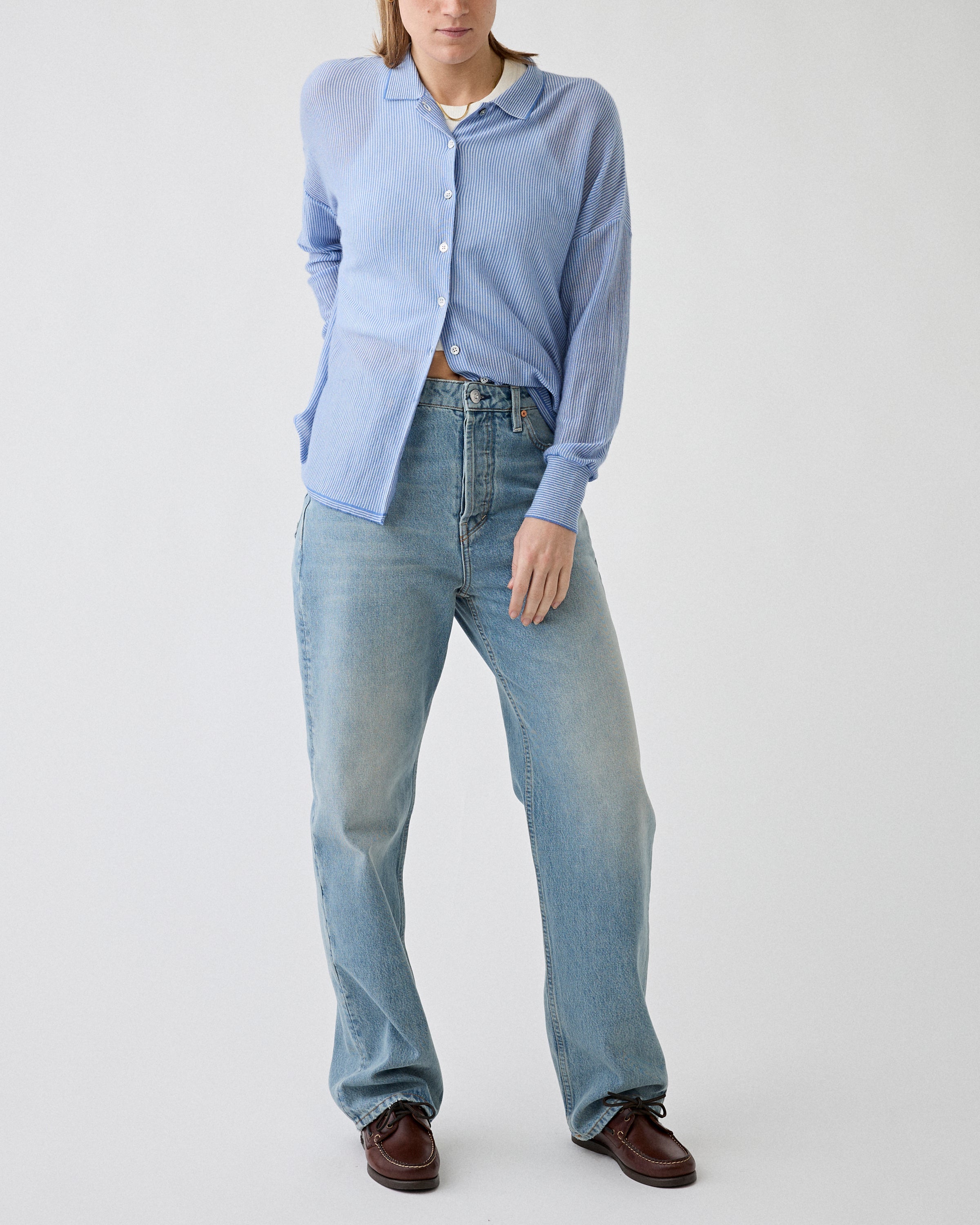 RAFF Worsted Cashmere Shirt Bleu White Shirt L/S Women