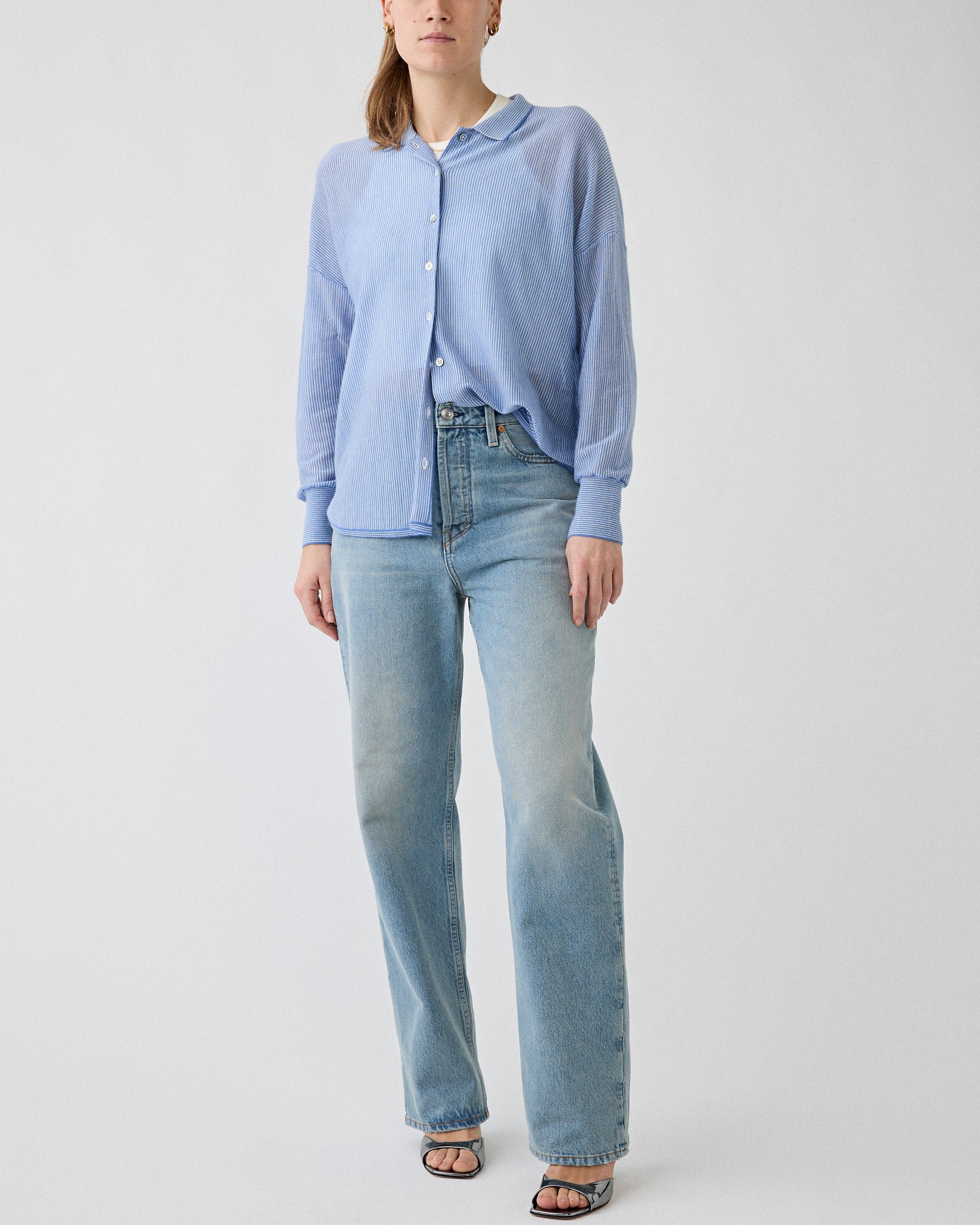 RAFF Worsted Cashmere Shirt Bleu White Shirt L/S Women