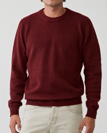 Roberto Collina Girocollo ML Garzato Bordeaux Knitwear Men