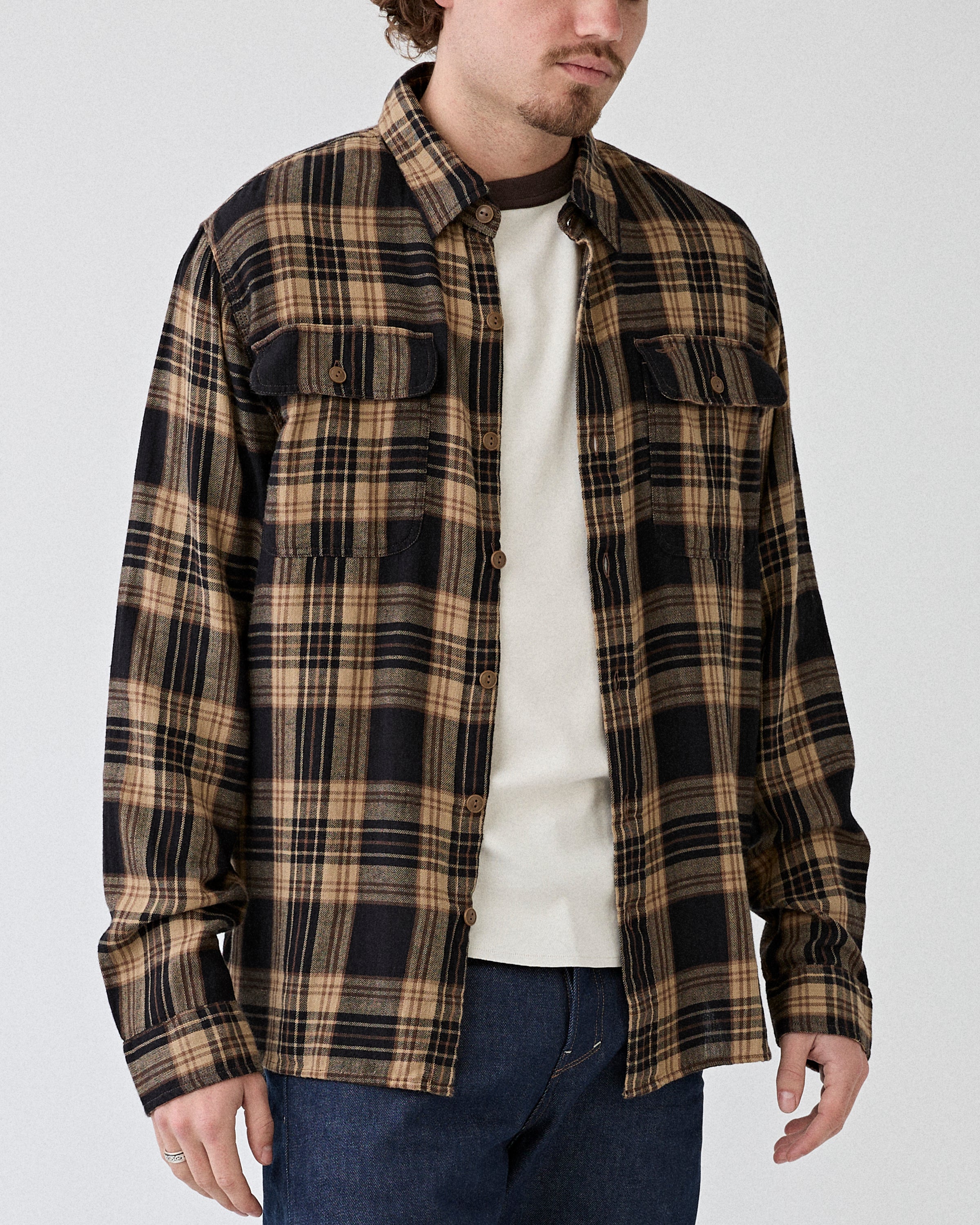 RRL Greyson WS Long Sleeve Sport Shirt Black/Brown Shirts L/S Men