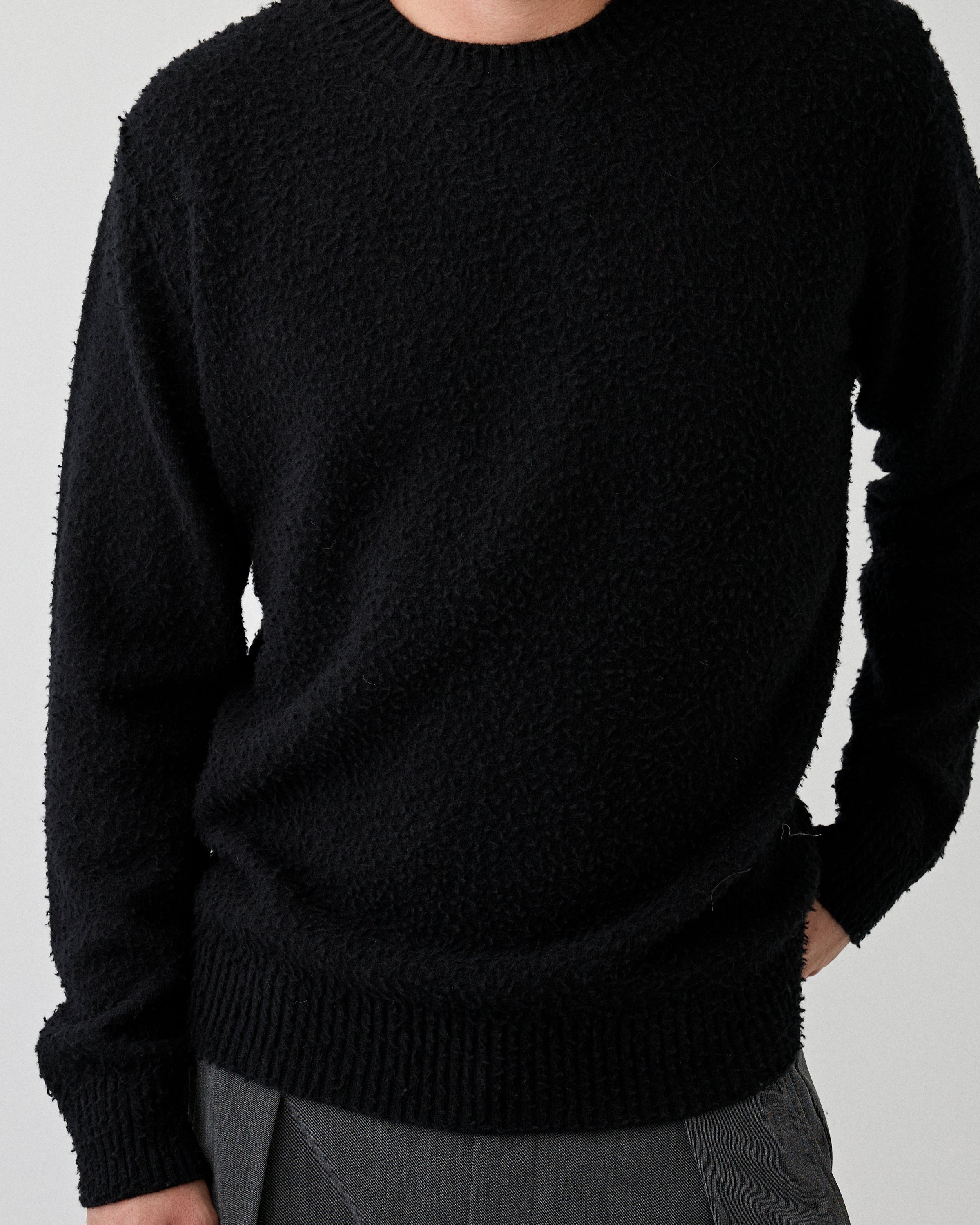 Roberto Collina Girocollo ML Casentino Nero Knitwear Men