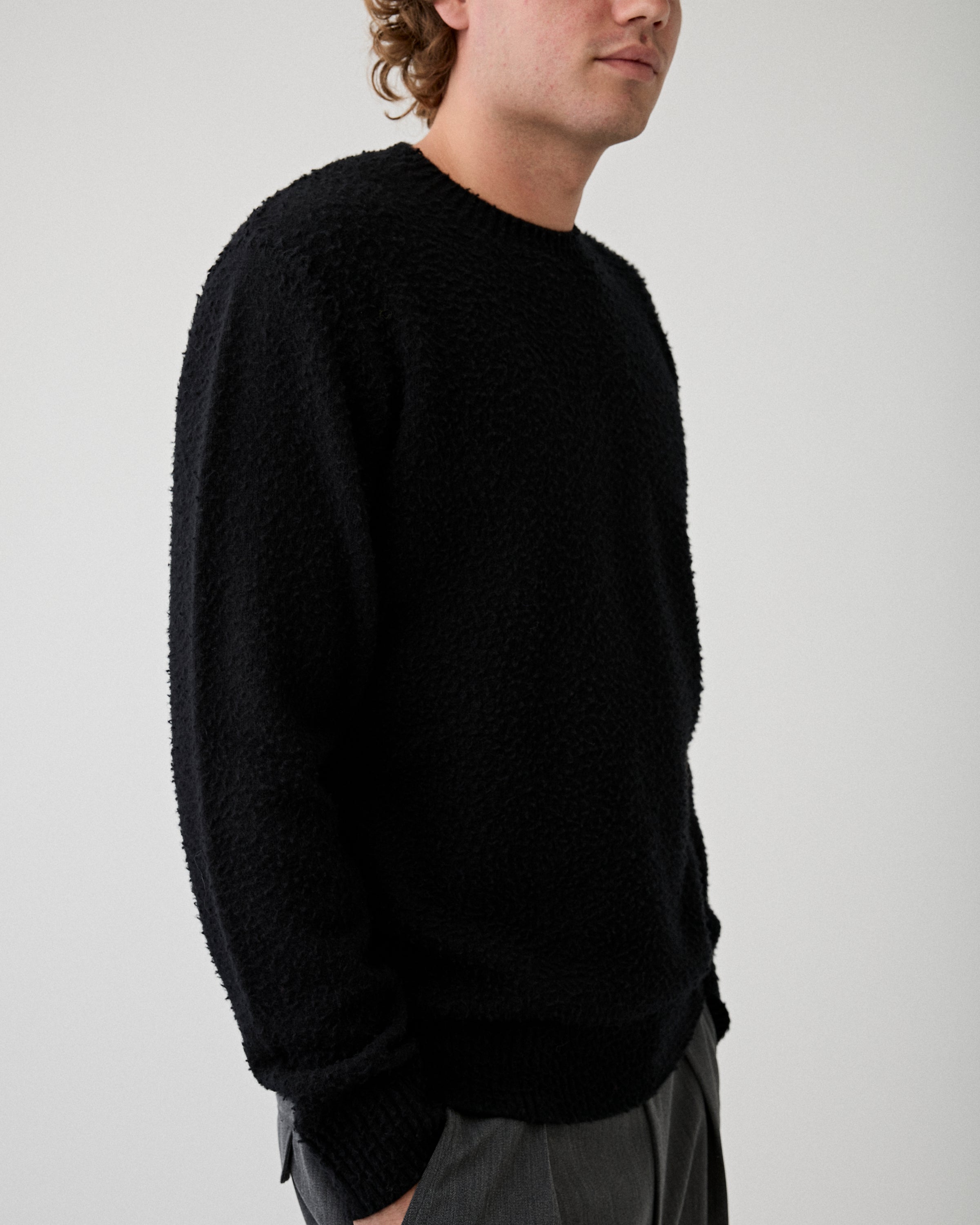 Roberto Collina Girocollo ML Casentino Nero Knitwear Men