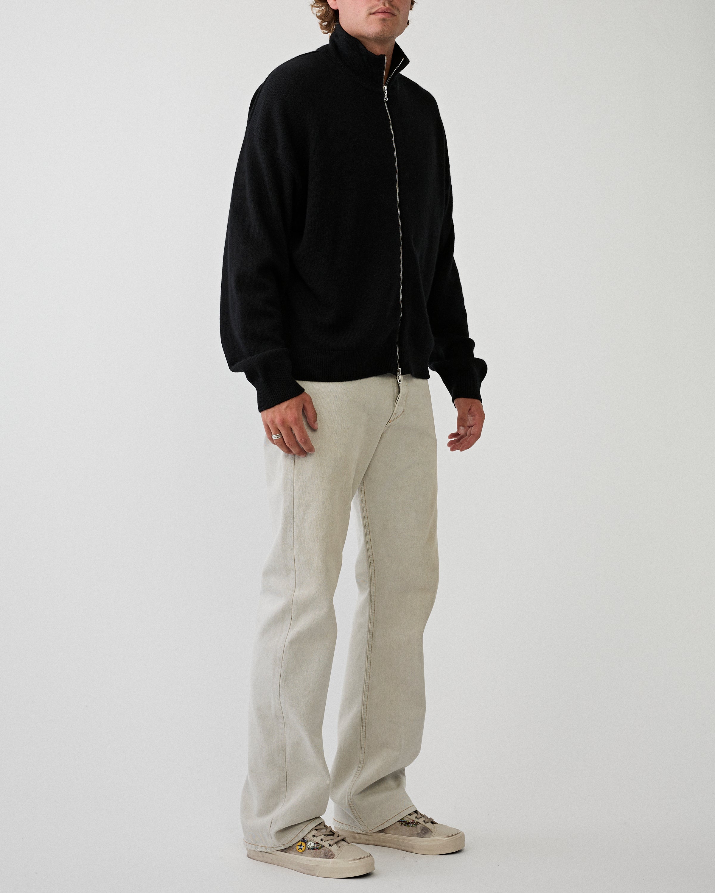 Yacaia Y-0020 Full Zip Merino/Cashmere Sweater Black Knitwear Men